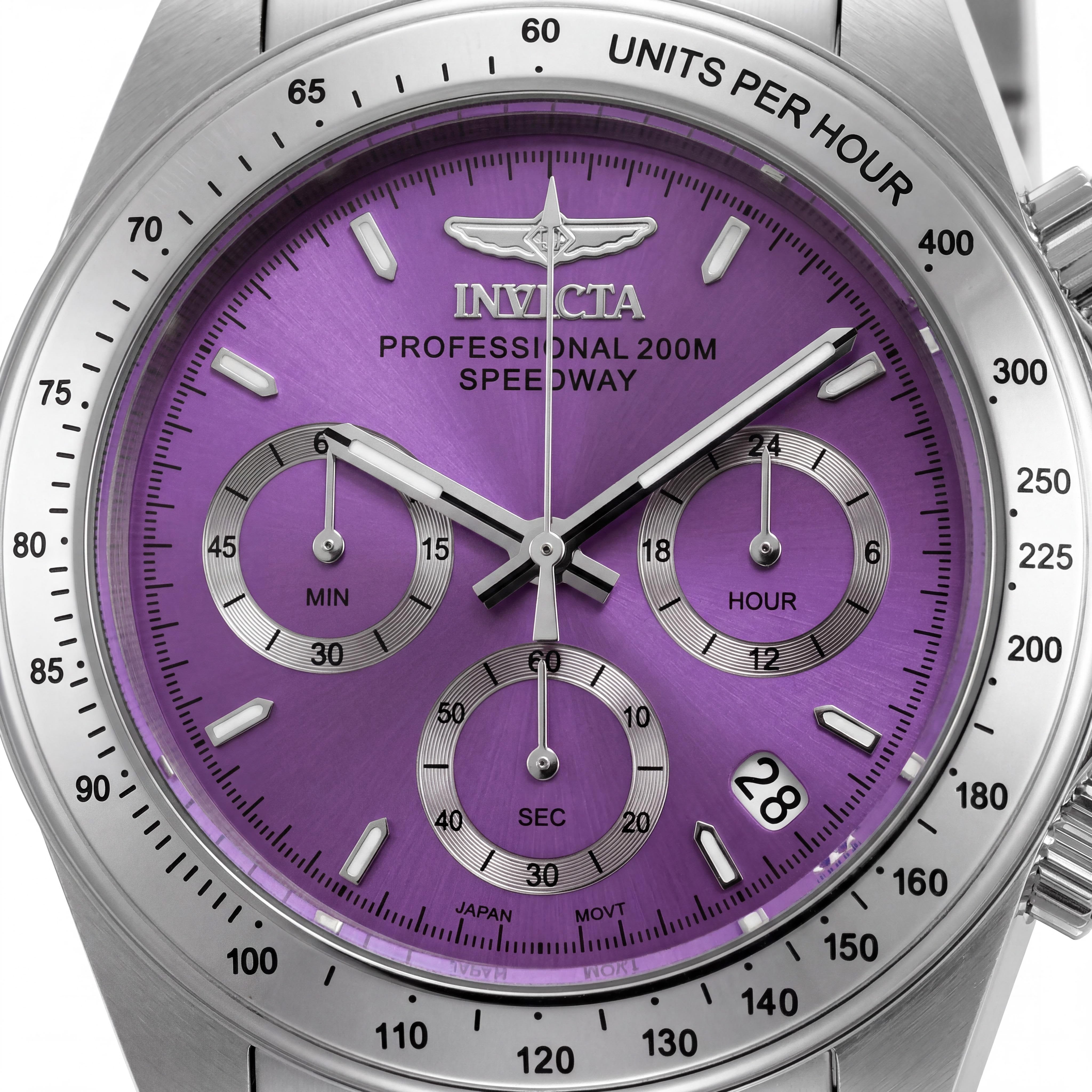 Invicta Bracelet 16656 Unisex Chronograph Watch, Purple Silver, Japanese Quartz, 200M Water Resistant, Date Display, Photo 2