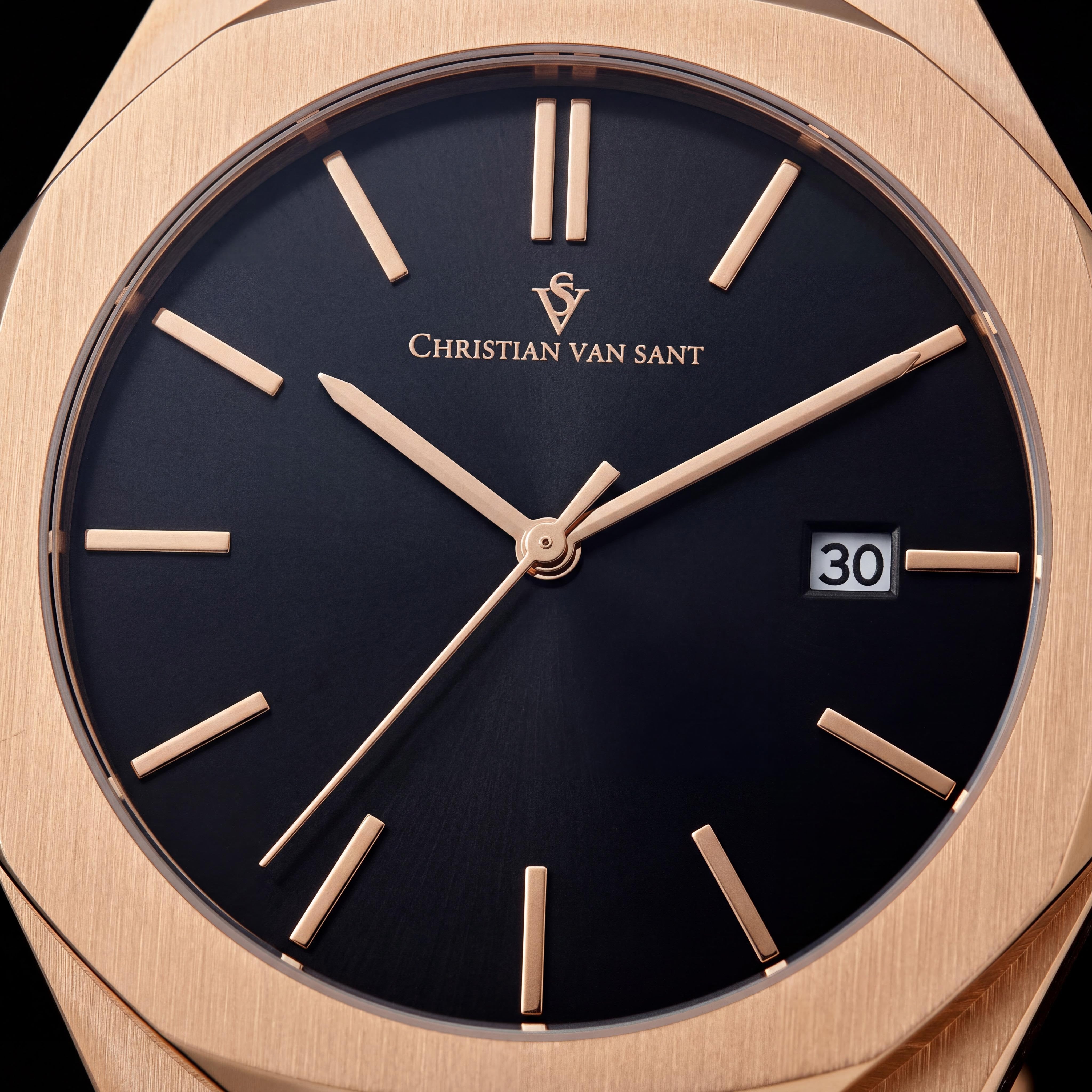 Reloj Christian Van Sant para hombre de acero inoxidable con esfera negra, movimiento de cuarzo y fecha, Photo 2