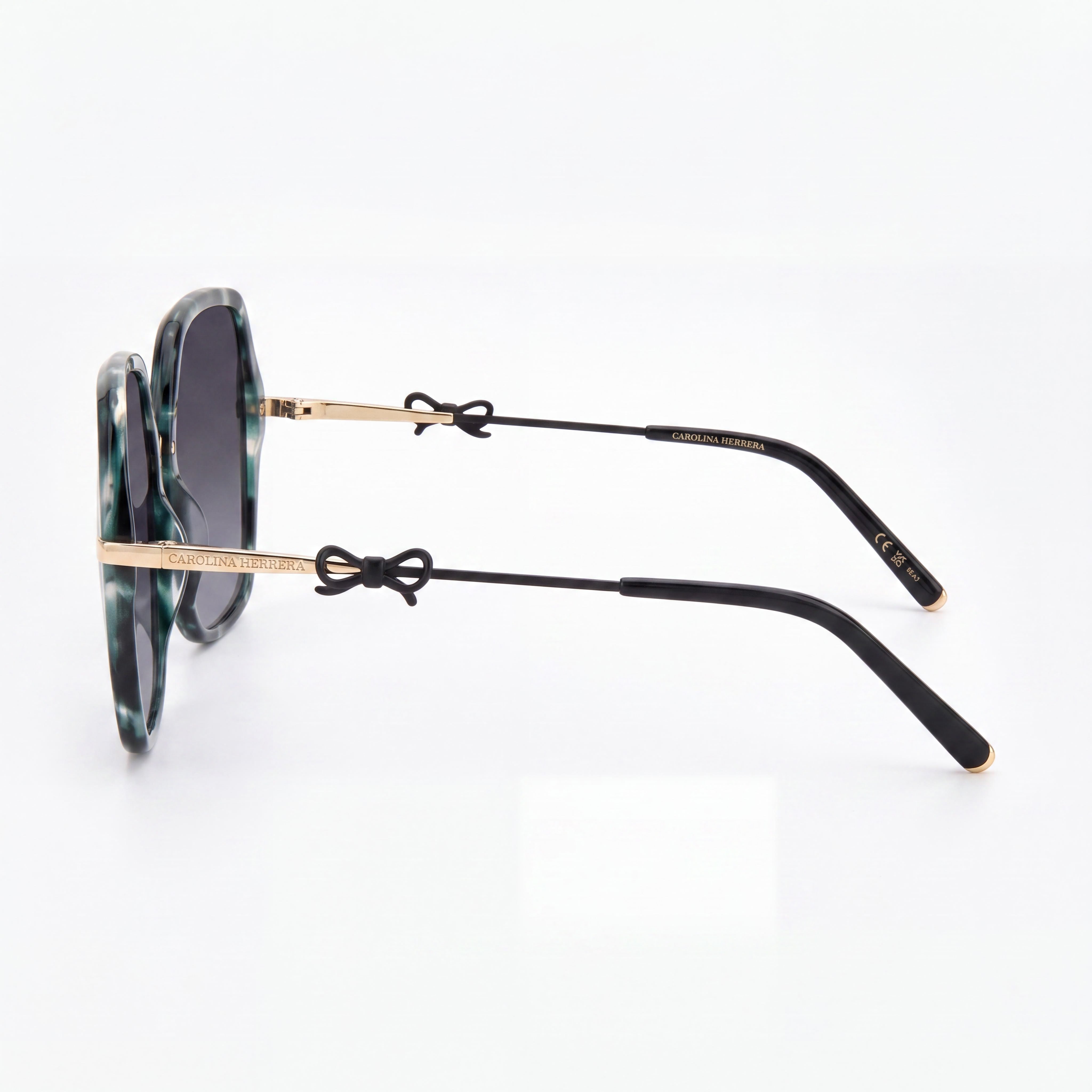 Carolina Herrera Classic Women's Green Marble Gold Metal Dark Grey Shaded Non-Polarized Sunglasses 57mm, Photo 3