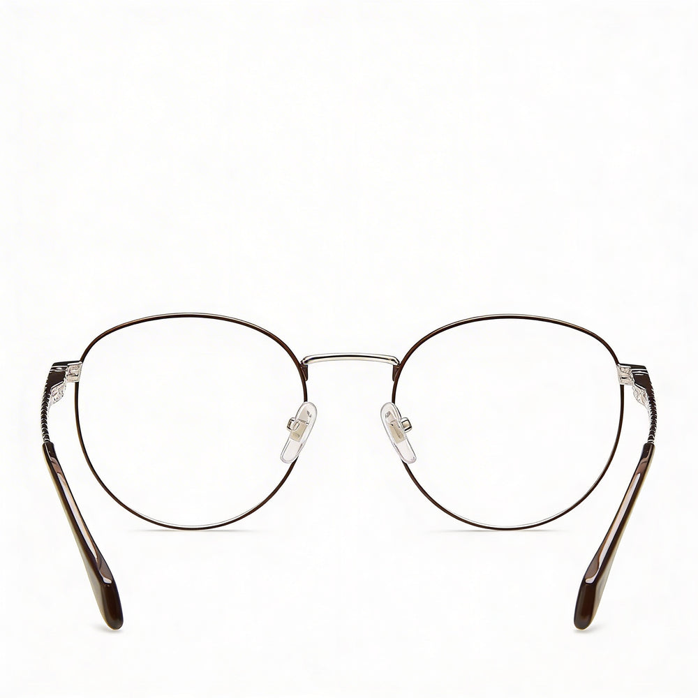 Gafas Just Cavalli clásicas para mujer con montura en paladio brillante y partes marrones, lentes de policarbonato marrones