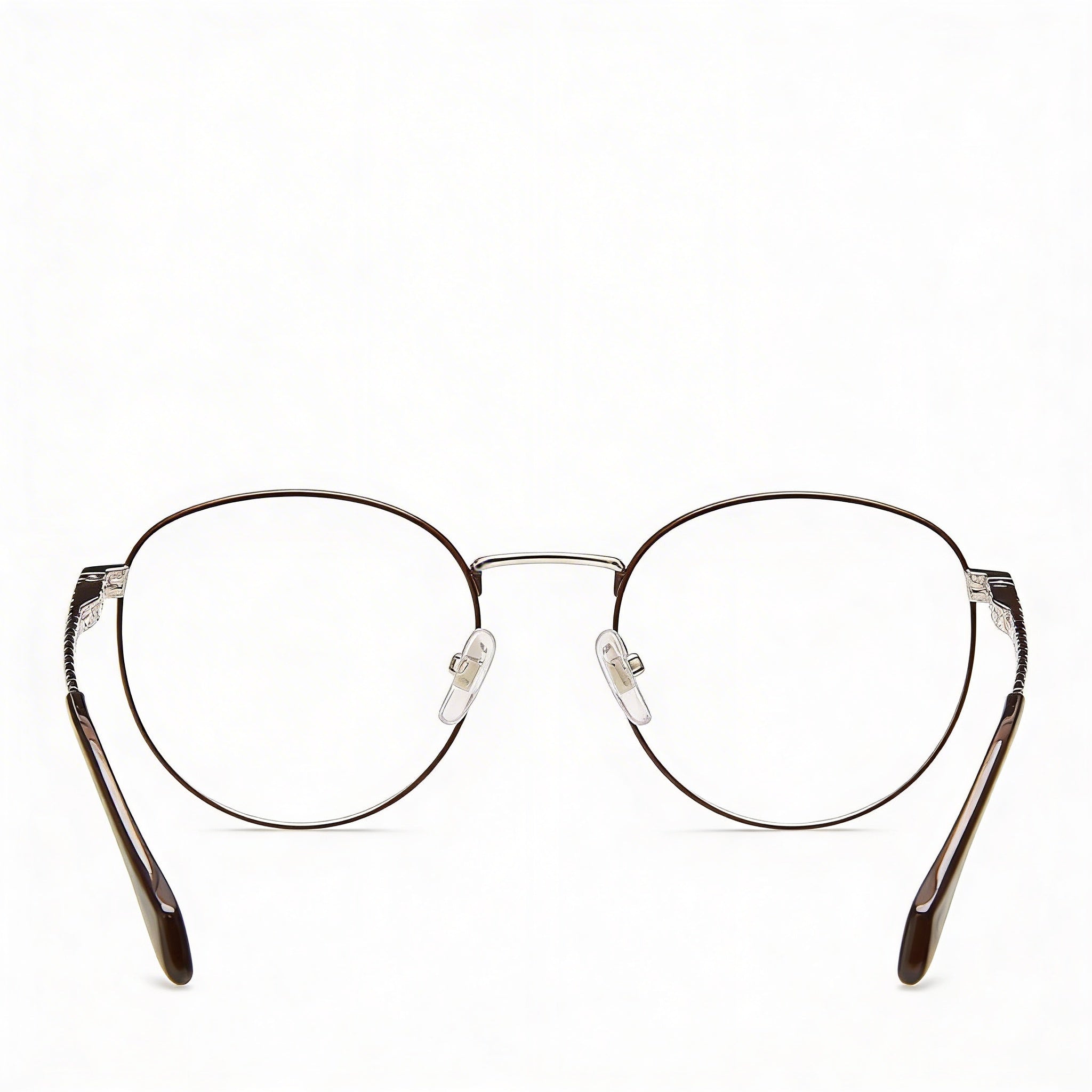 Gafas Just Cavalli clásicas para mujer con montura en paladio brillante y partes marrones, lentes de policarbonato marrones, Photo 3