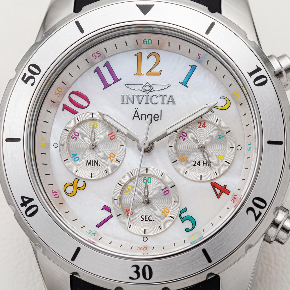 Invicta Angel 49802 Unisex Chronograph Watch with Silver Stainless Steel Case and Silicone Strap, 40mm
