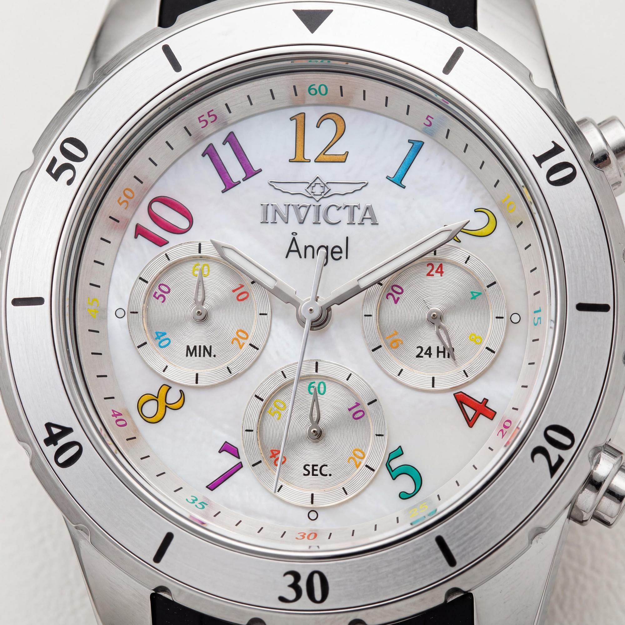Invicta Angel 49802 Unisex Chronograph Watch with Silver Stainless Steel Case and Silicone Strap, 40mm, Photo 2