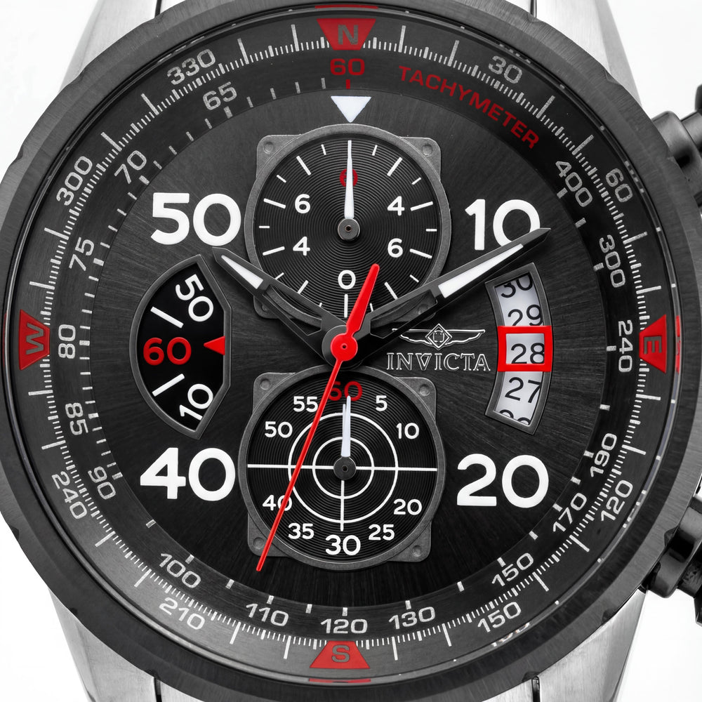 Invicta 17204 Reloj Cronógrafo de Cuarzo para Hombre, Brazalete Negro y Caja de Acero Inoxidable Plateado, Resistente al Agua 100M