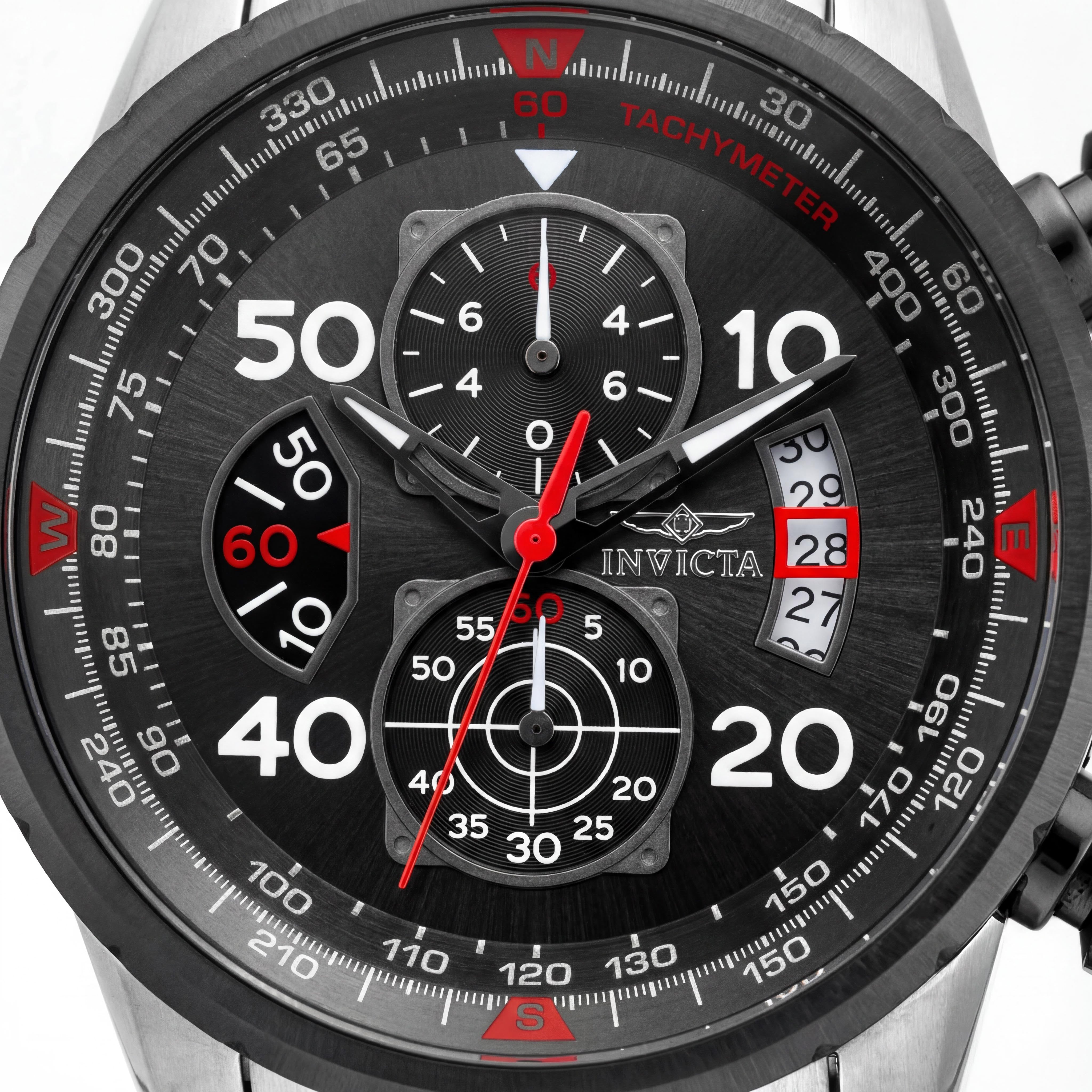 Invicta 17204 Men's Bracelet Black Silver Stainless Steel Case & Band Chronograph Quartz 100M Water Resistant Watch, Photo 2