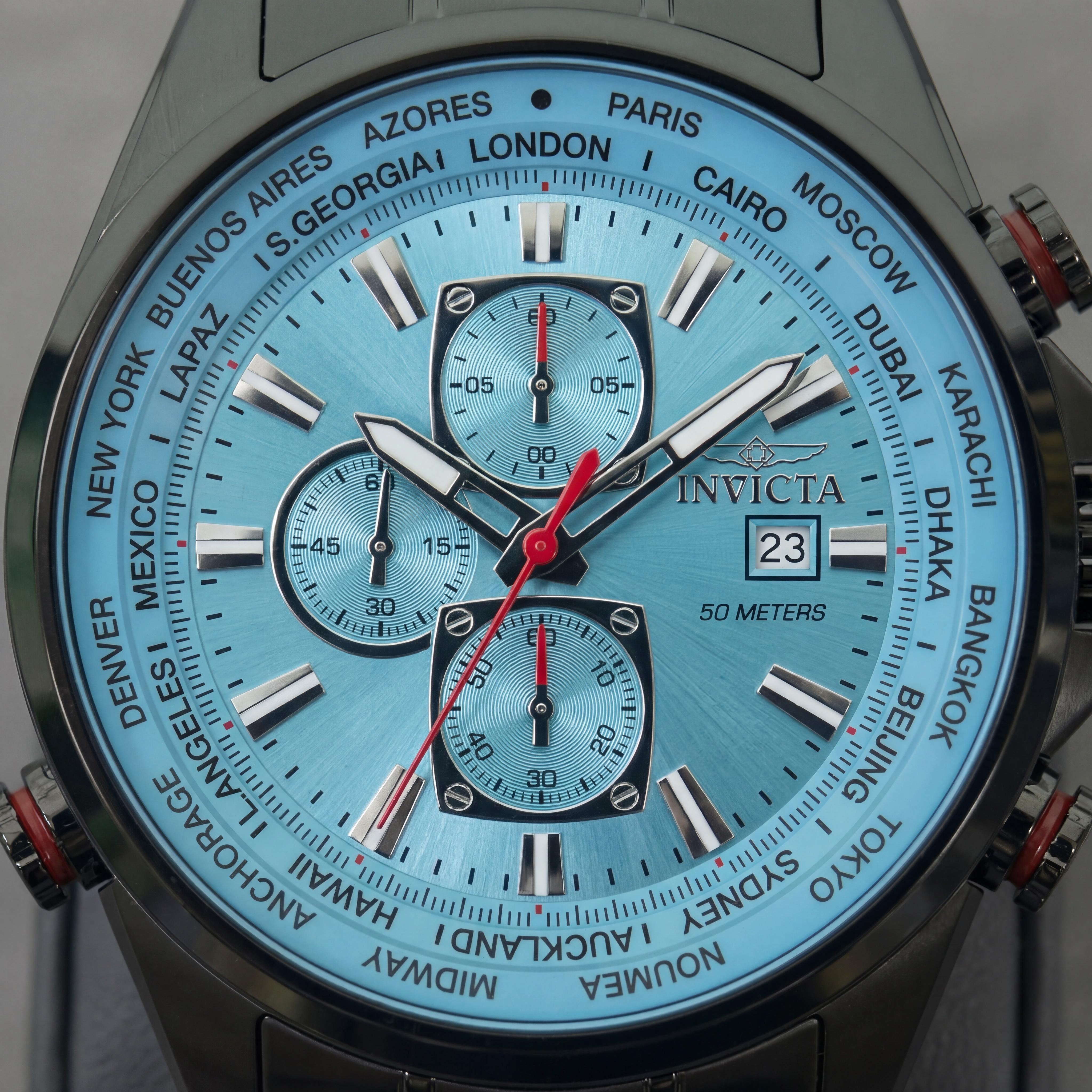 Invicta Aviator 50498 Black Case Blue Dial Chronograph Quartz 5 ATM Water Resistant Unisex Bracelet Watch 50mm, Photo 2