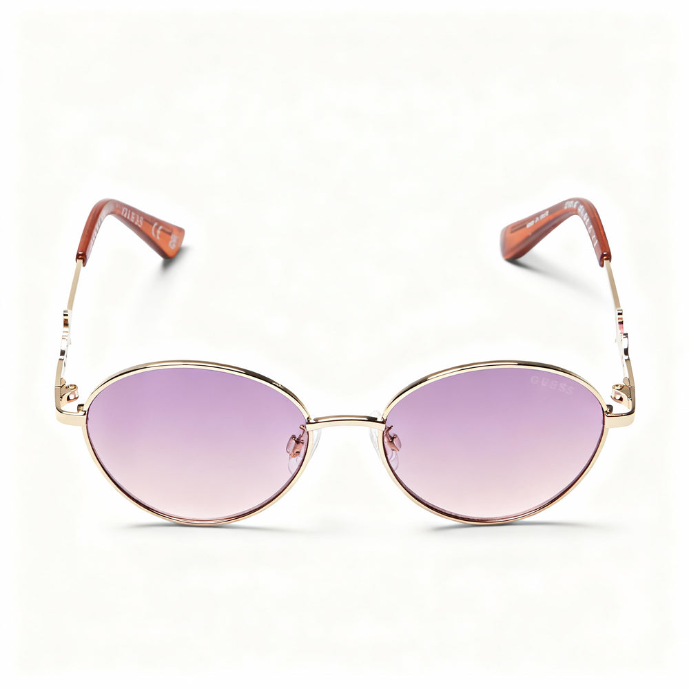 GUESS GF4014 Women's Round Non-Polarized Sunglasses 50mm, Gold Gradient Mirror Violet Metal Frame, Violet Plastic Lens