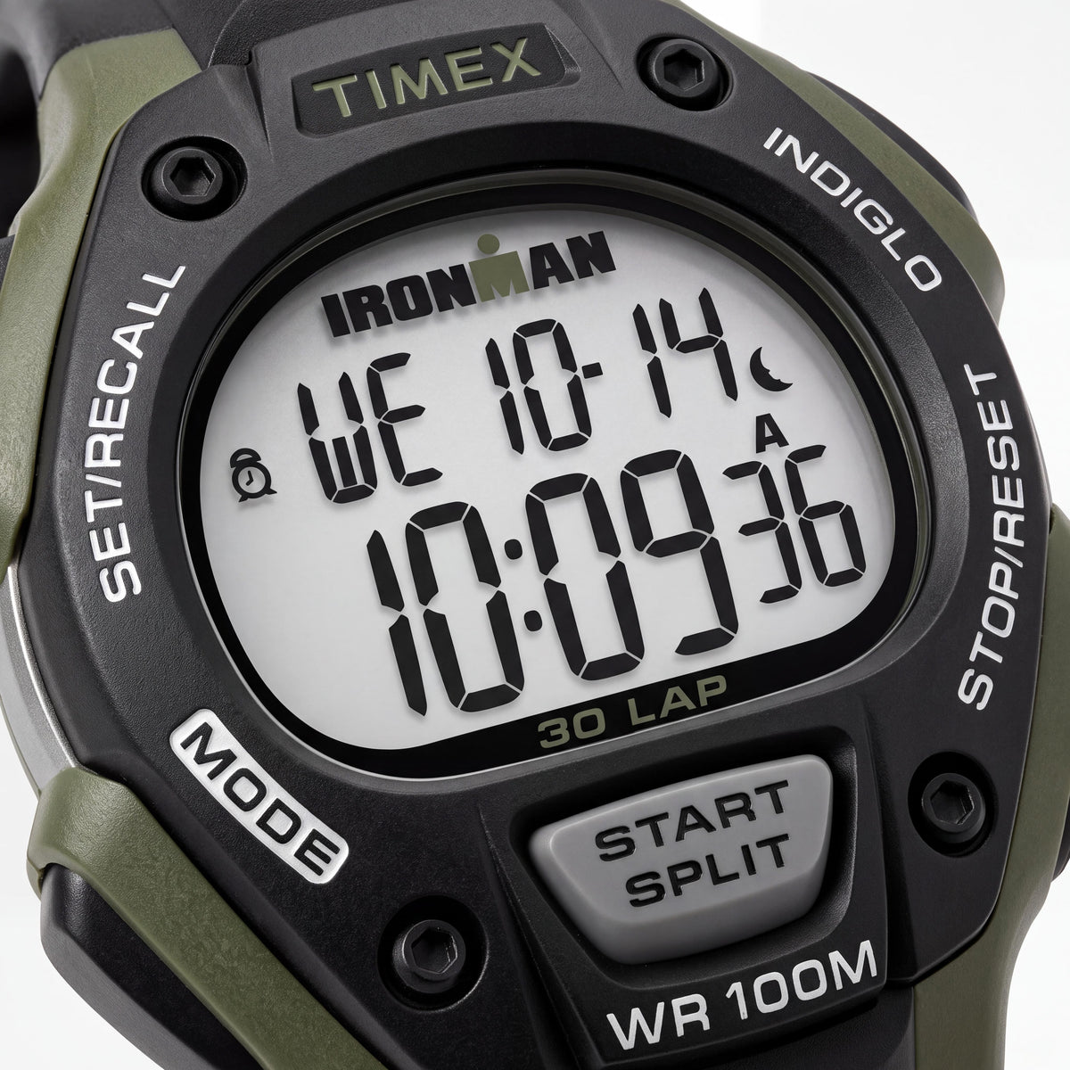 Timex Men's Chronograph Digital Watch with Indiglo Light-Up Dial, 38mm Black & Green Resin Case, Black Resin Strap, Photo 2