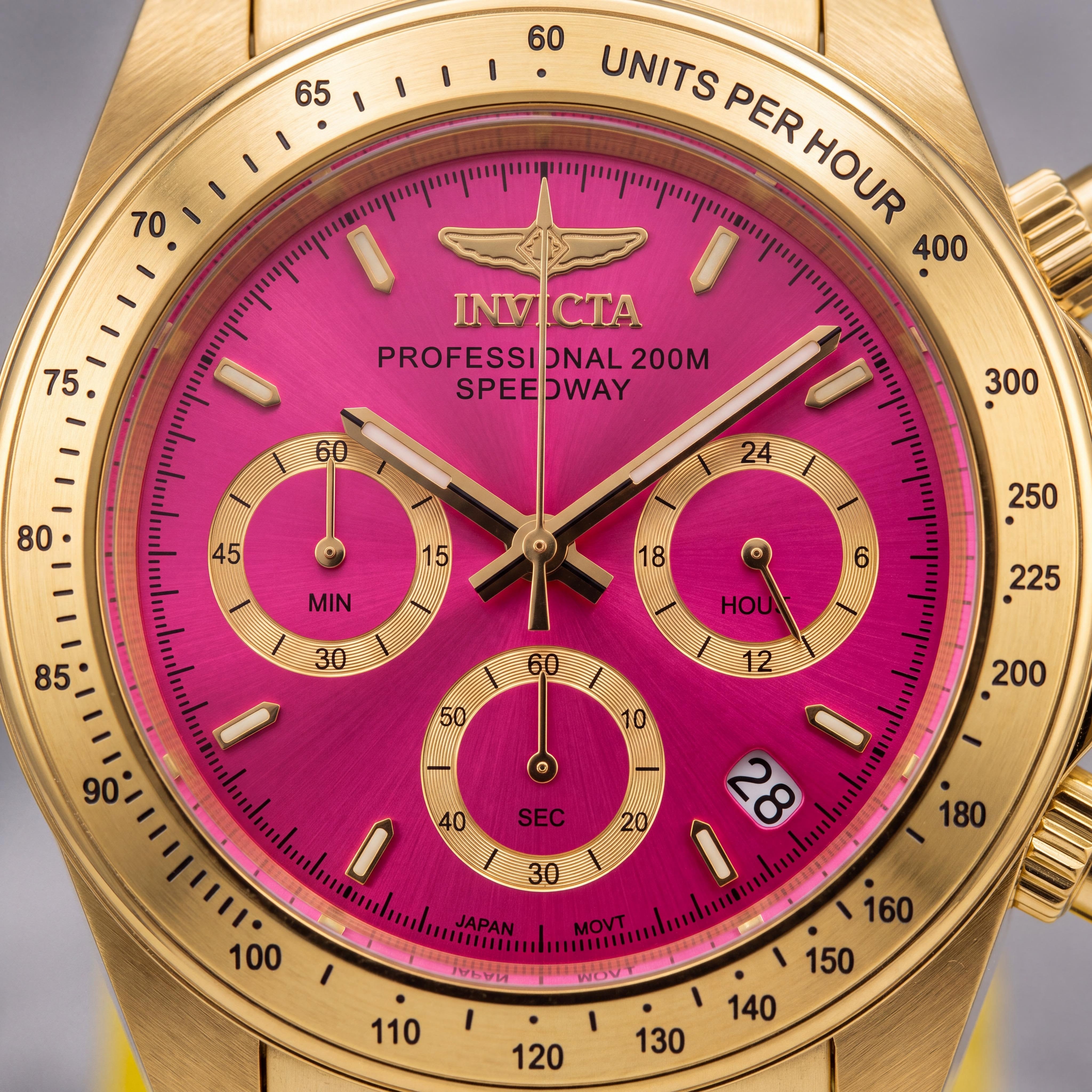 Reloj cronógrafo Invicta Speedway 18255 para mujer, de acero inoxidable con baño de iones de oro de 18k, esfera rosa intenso, con brazalete, 39 mm, Photo 2