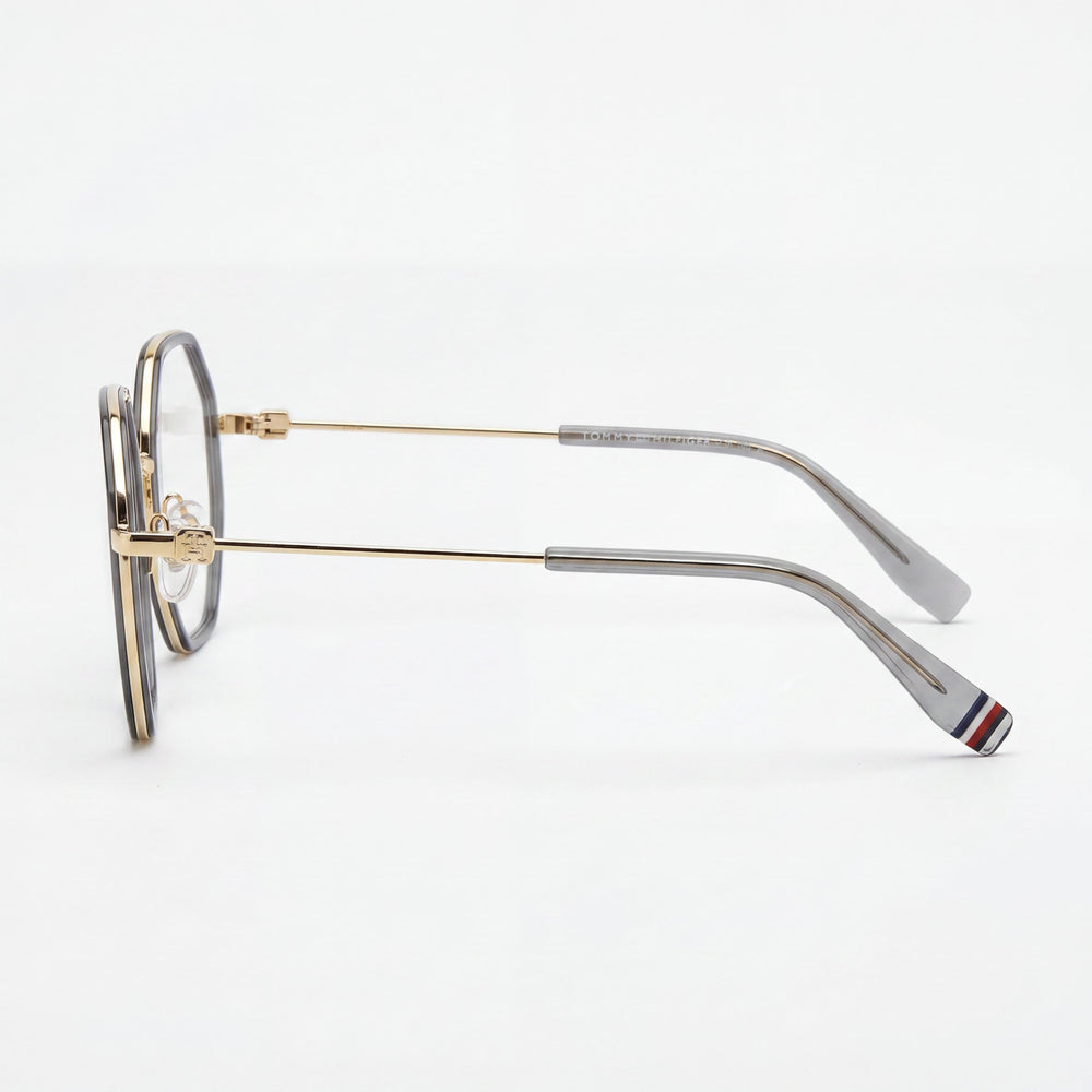 Gafas Tommy Hilfiger redondas geométricas de acero inoxidable para mujer con lentes de plástico transparente, gris 51-20-140
