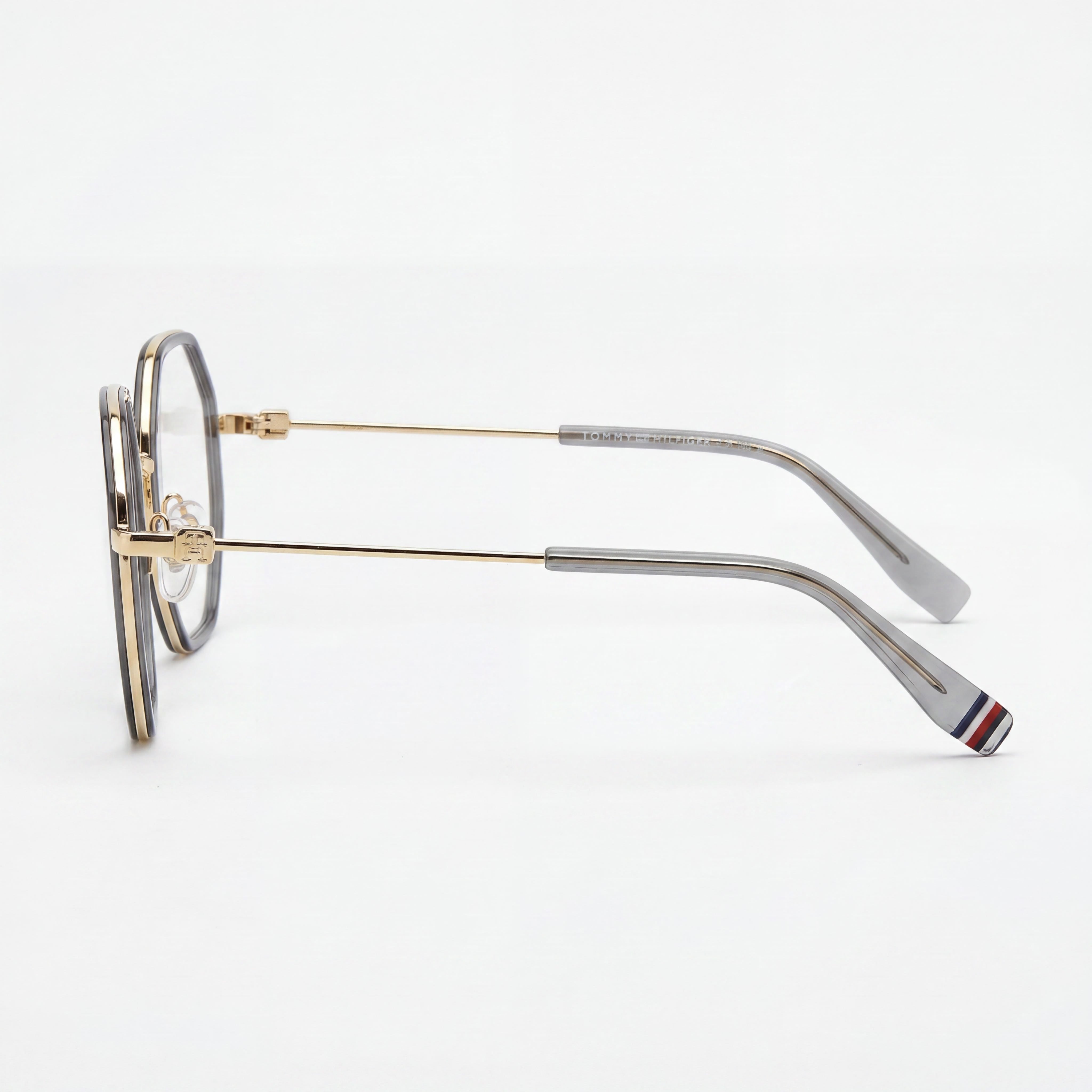 Tommy Hilfiger Women’s Round Geometrical Stainless Steel Eyewear with Clear Plastic Lenses Gray 51-20-140, Photo 2