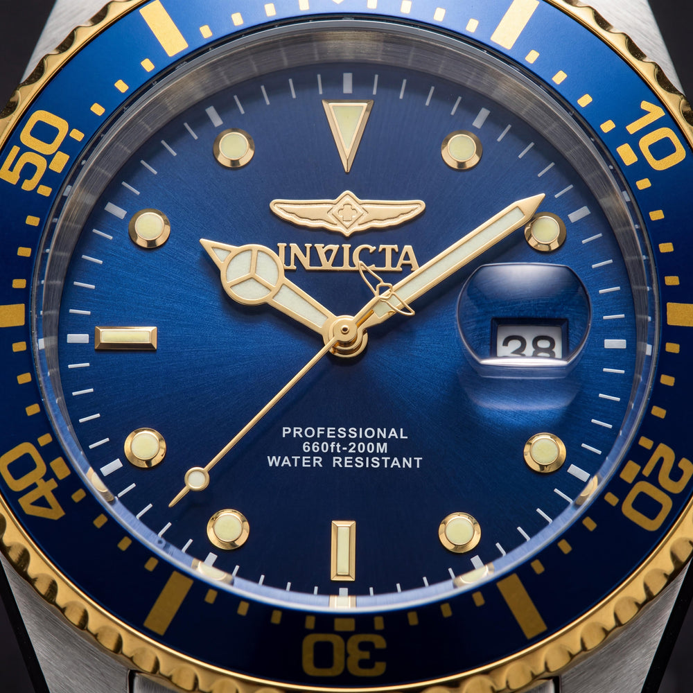 Reloj Invicta para hombre con pulsera de acero inoxidable y chapado en oro de 18k, esfera azul, luminoso, movimiento de cuarzo y resistente al agua 43mm