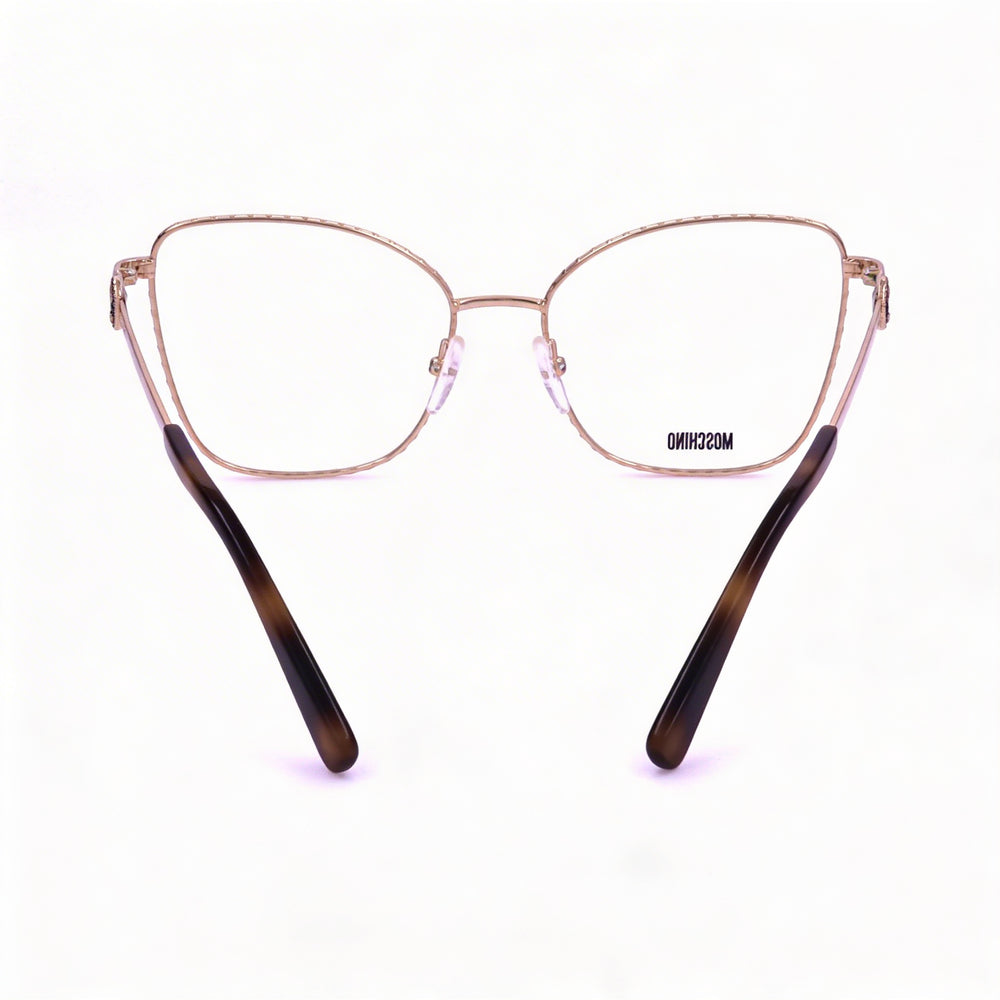 Gafas graduadas Moschino MOS587 para mujer, con diseño de mariposa en metal dorado y cobre, con lentes de policarbonato transparentes de demostración, talla 53