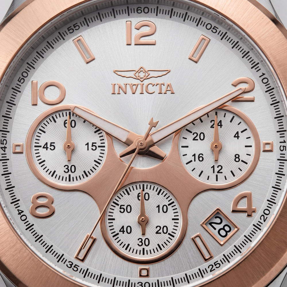 Invicta 19220 Angel Reloj de cronógrafo con esfera blanca de 38 mm chapado en oro rosa, de dos tonos, de acero inoxidable para mujer
