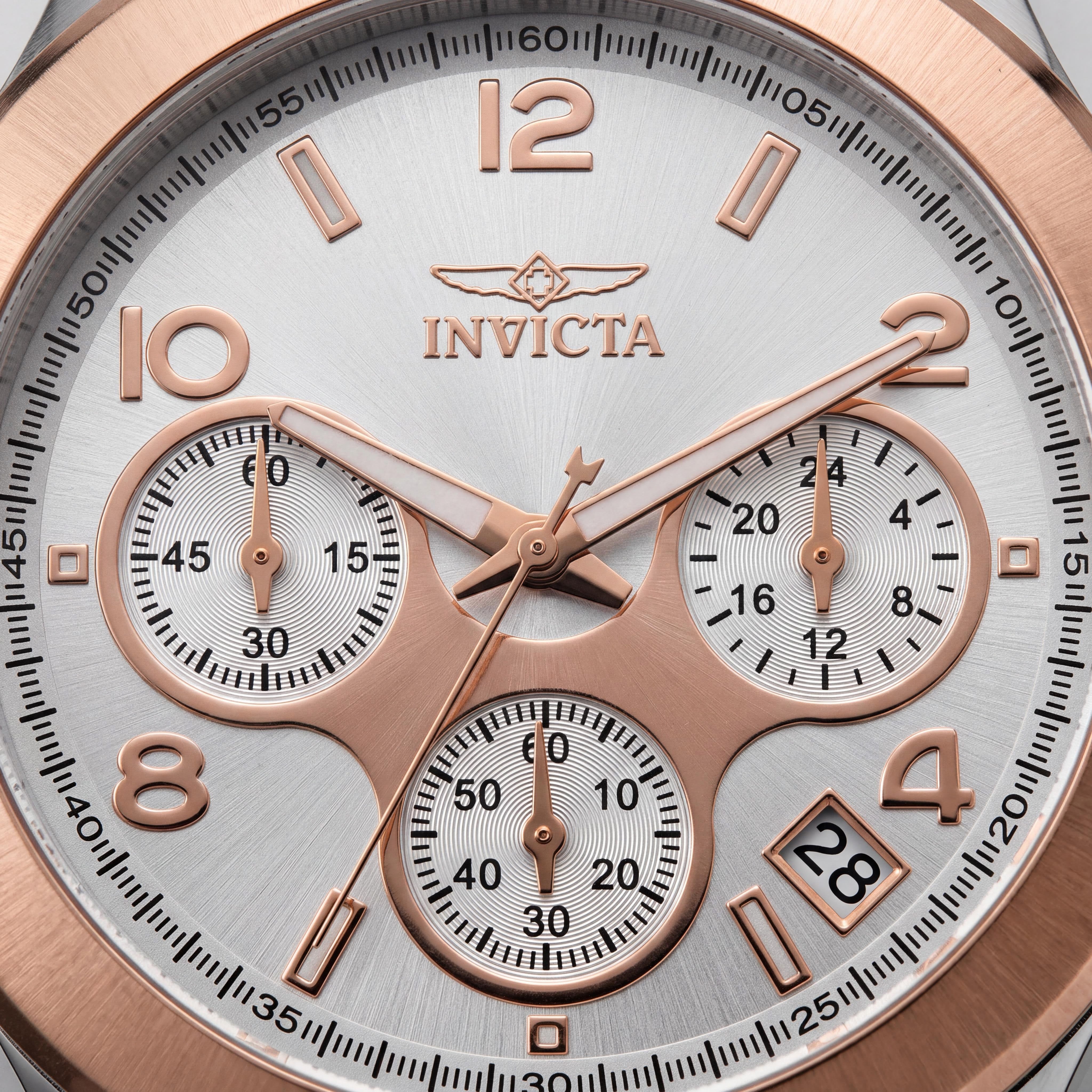 Reloj Invicta Angel Cronógrafo para mujer de acero inoxidable de dos tonos con chapado en oro rosa, esfera blanca, 38 mm, Photo 2