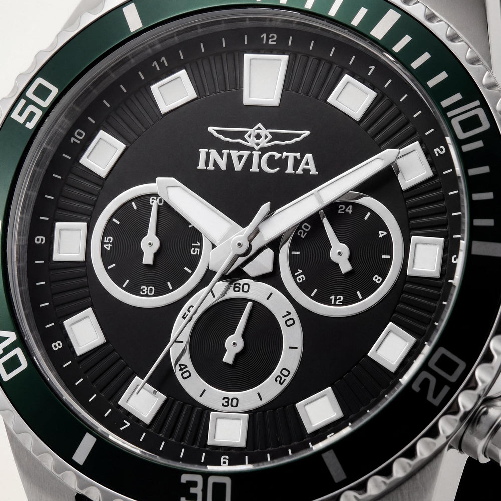 Reloj cronógrafo Invicta Pro Diver IN-46086-AMZUK de acero inoxidable plateado para hombre, 45 mm, esfera negra