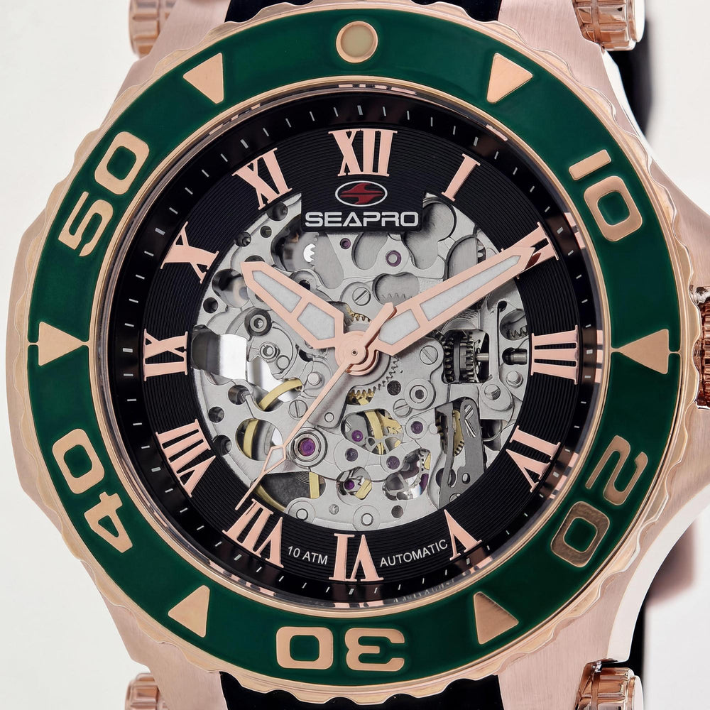 Seapro Modern Men's Automatic Black Dial Stainless Steel Case Rubber Strap Water Resistant Scratch Resistant Watch