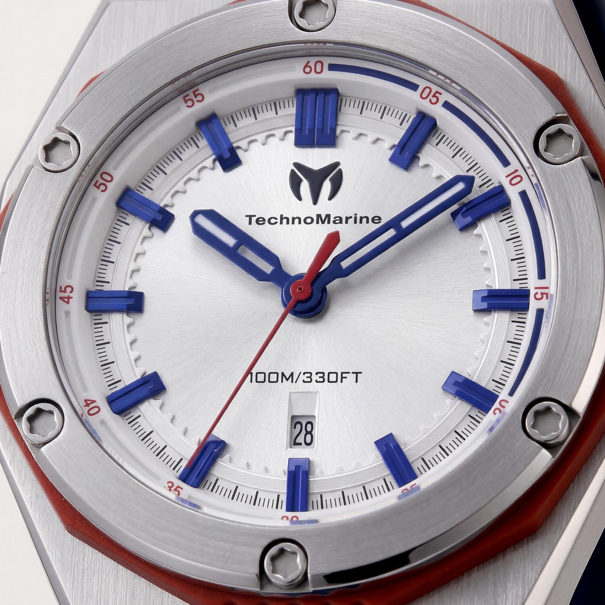 TechnoMarine CORAL - Legacy TM-416091 Unisex Silver Dial Silicone Strap Quartz Movement 10 ATM Water Resistant 45mm Watch, Photo 2