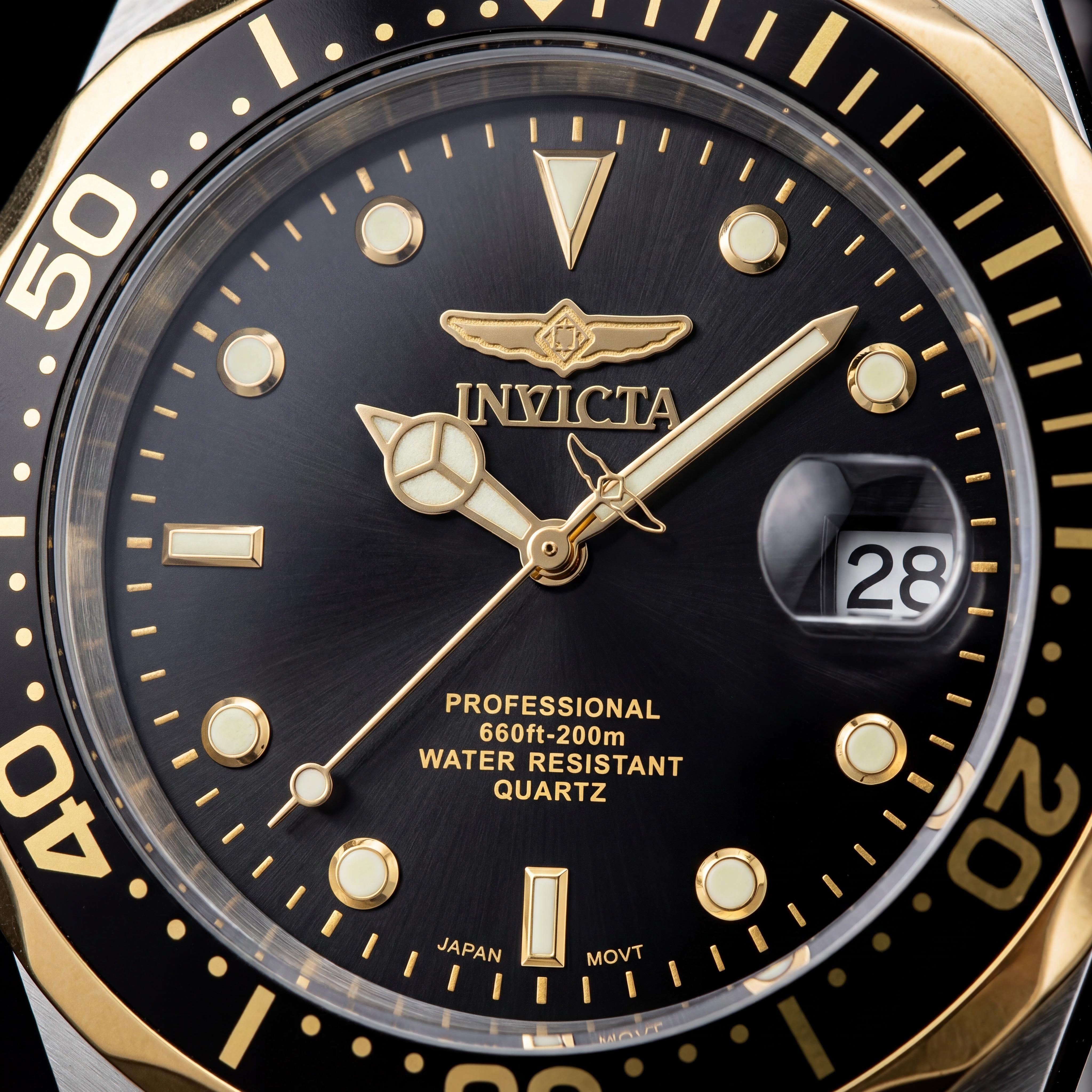 Invicta 17049 Pulsera Unisex Tono Dorado Acero Inoxidable Esfera Negra Cristal Mineral Reloj 20 Bar 37.5mm, Photo 2