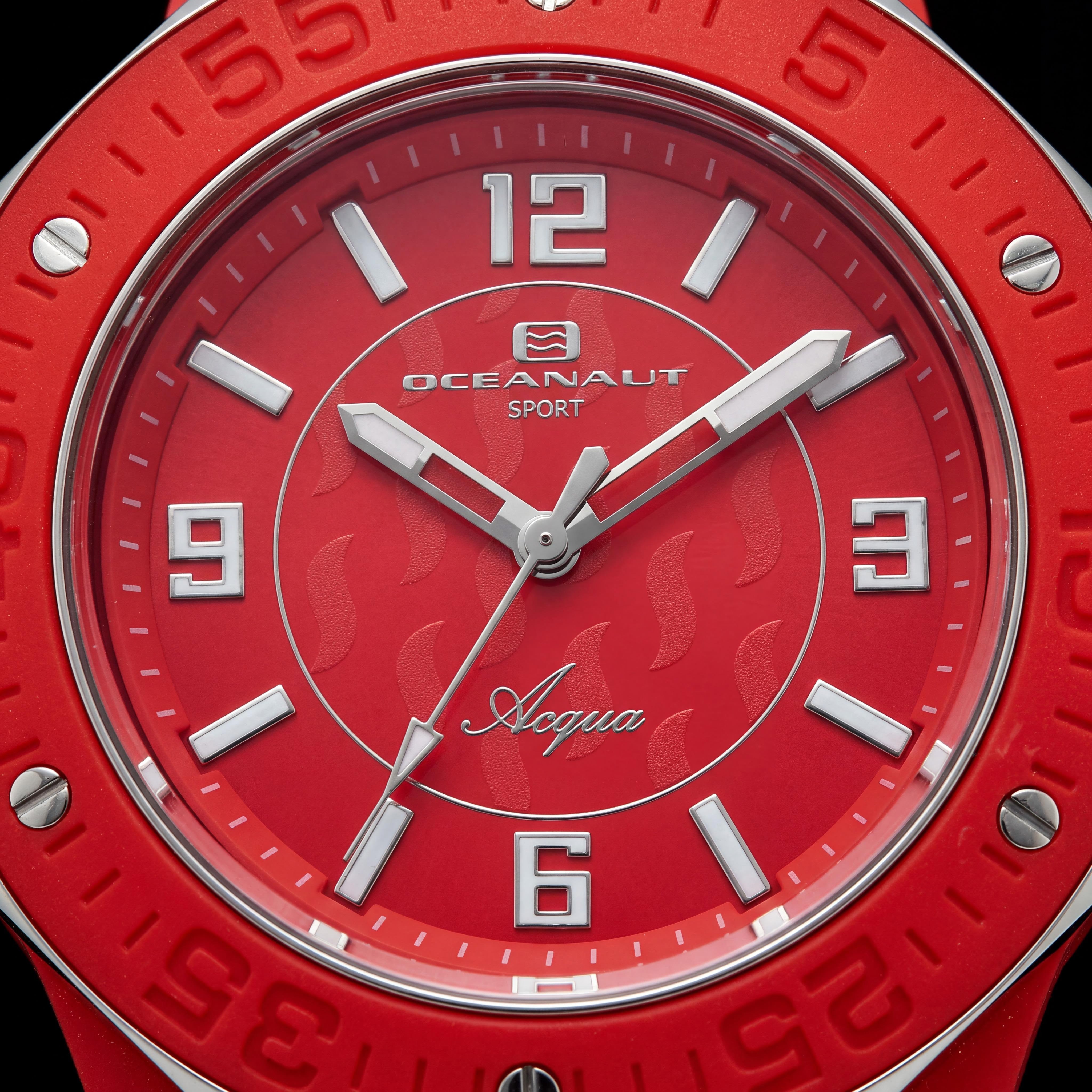 Reloj Oceanaut de cuarzo para mujer, esfera roja, correa de silicona, detalles en oro rosa, resistente a los arañazos, resistente al agua, 42 mm, Photo 2
