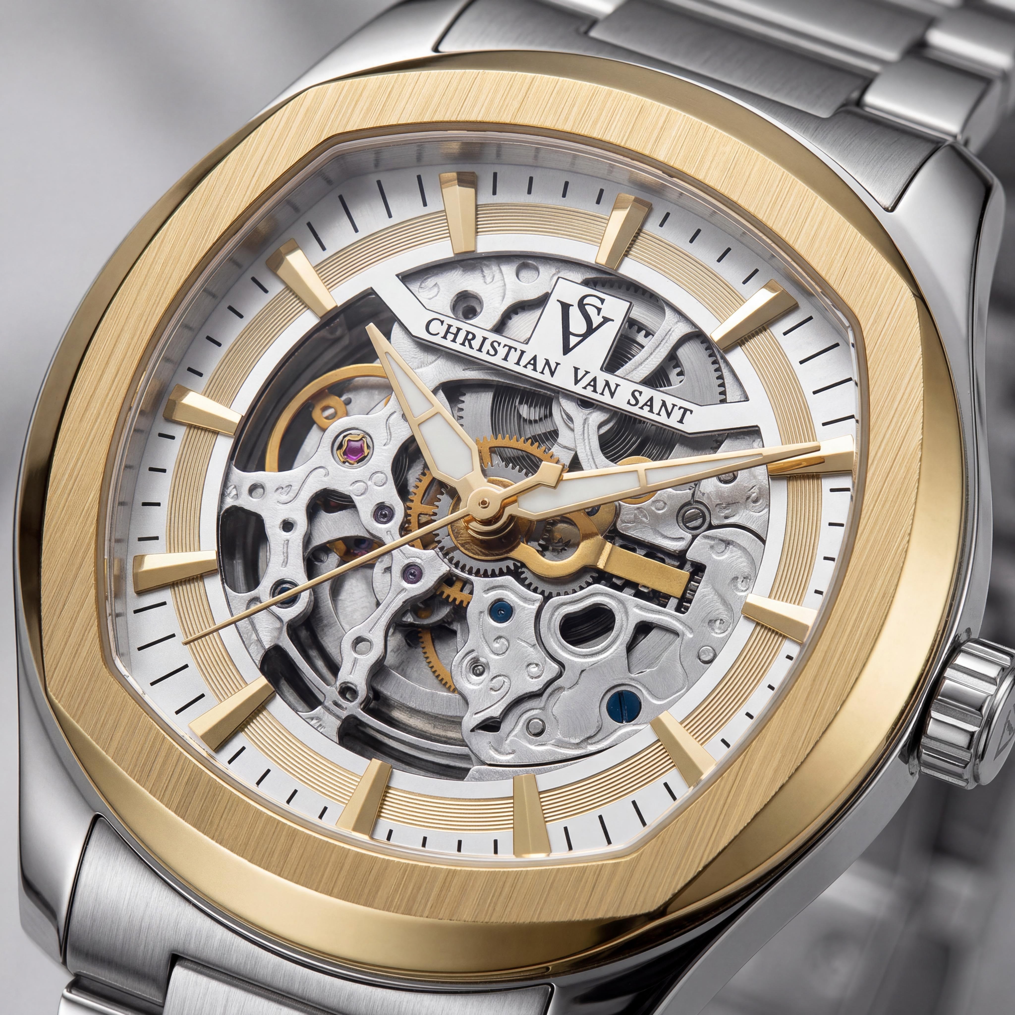 Reloj de pulsera automático de acero inoxidable dorado para hombre Christian Van Sant, resistente al agua hasta 5 ATM (50 metros), Photo 2