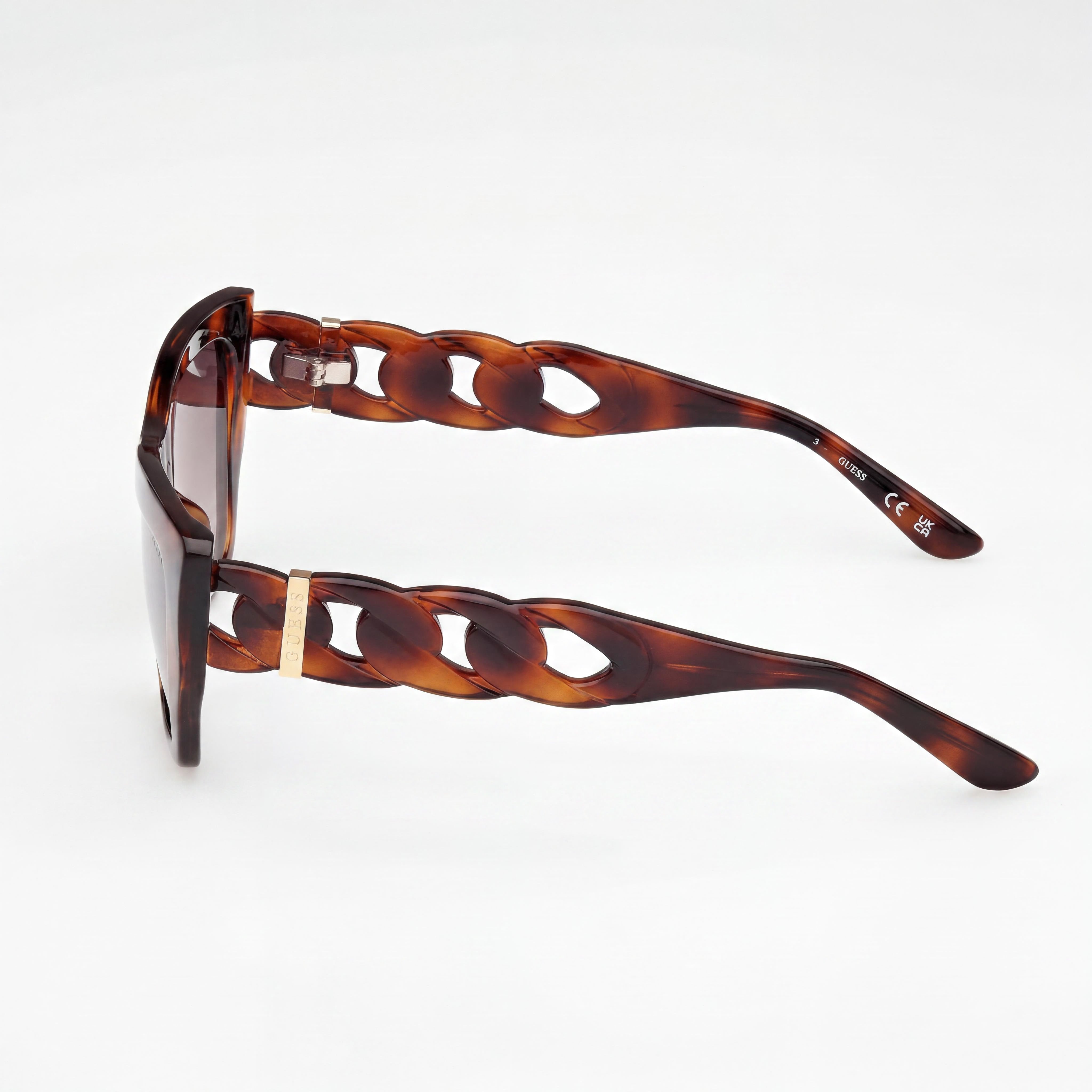 GUESS Women's Cat-eye Chain-link Injected Sunglasses Dark Havana 56mm, Photo 3