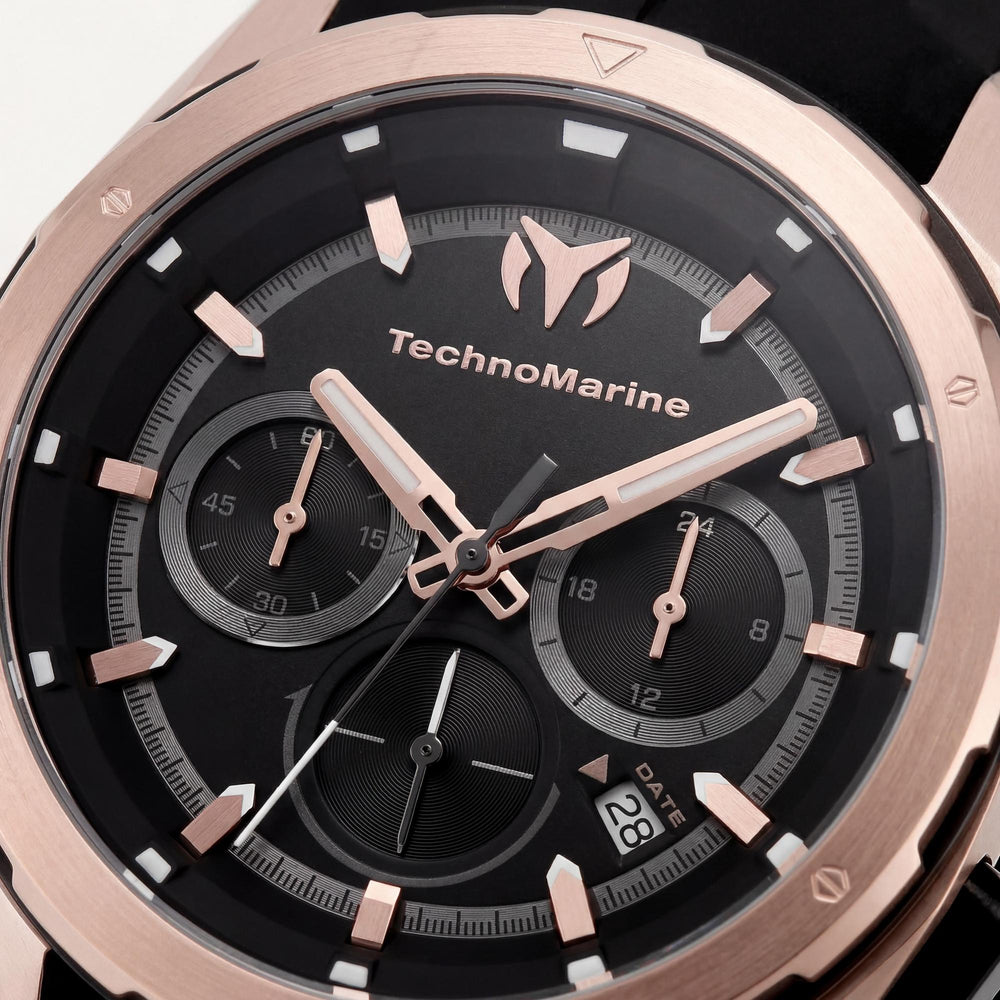 TechnoMarine TM-318102 Ocean Unisex Chronograph Watch, Black & Rose Gold Tone, Silicone Band, 43mm