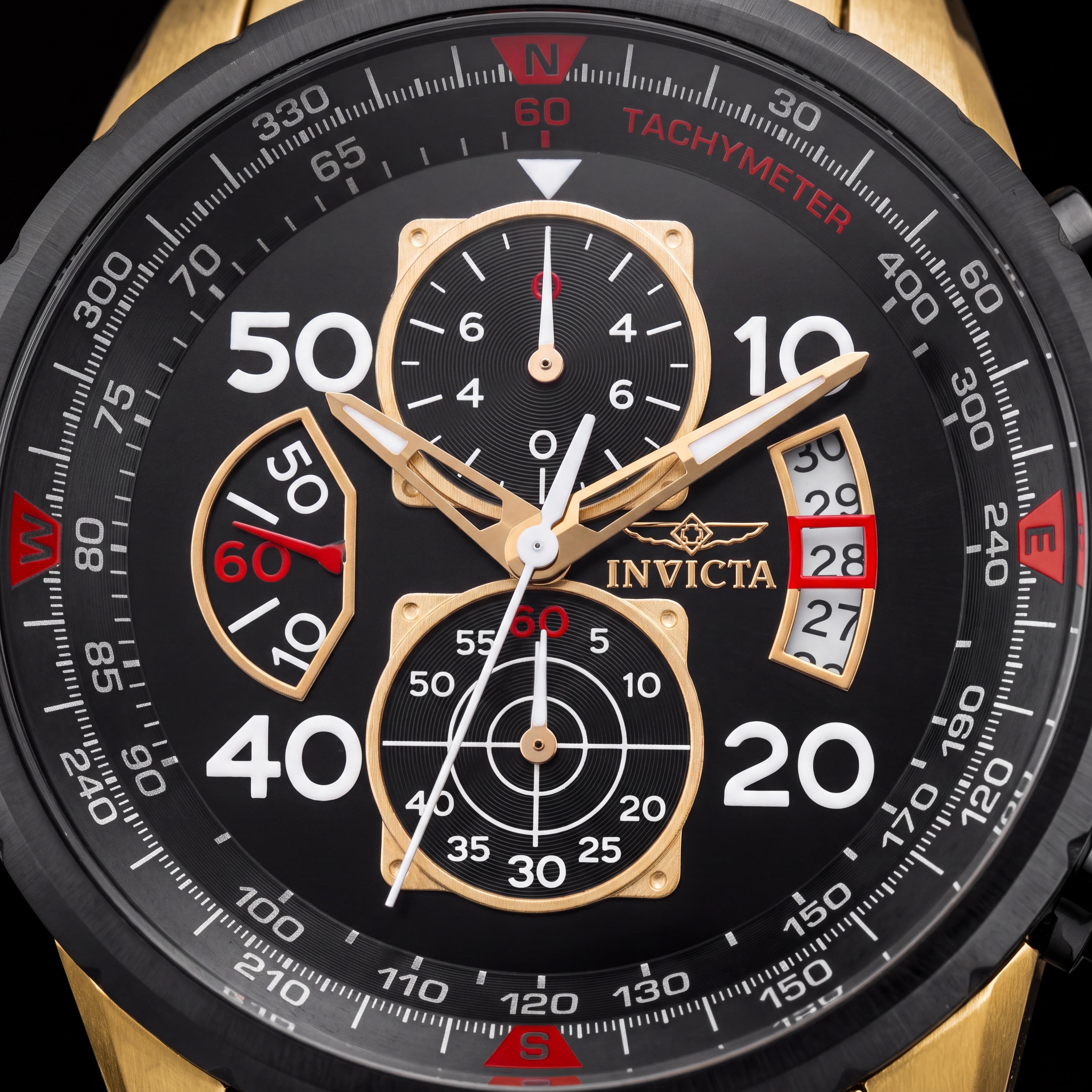 Invicta Aviator 17206 Men's Chronograph Watch, Black Gold 18K Gold Plated Stainless Steel, 48mm, Photo 2