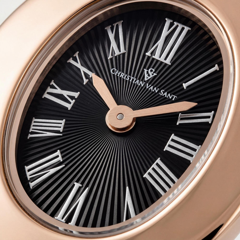 Reloj Christian Van Sant Anora CV4339 para mujer, con caja y pulsera de acero inoxidable negro, movimiento de cuarzo, resistente al agua