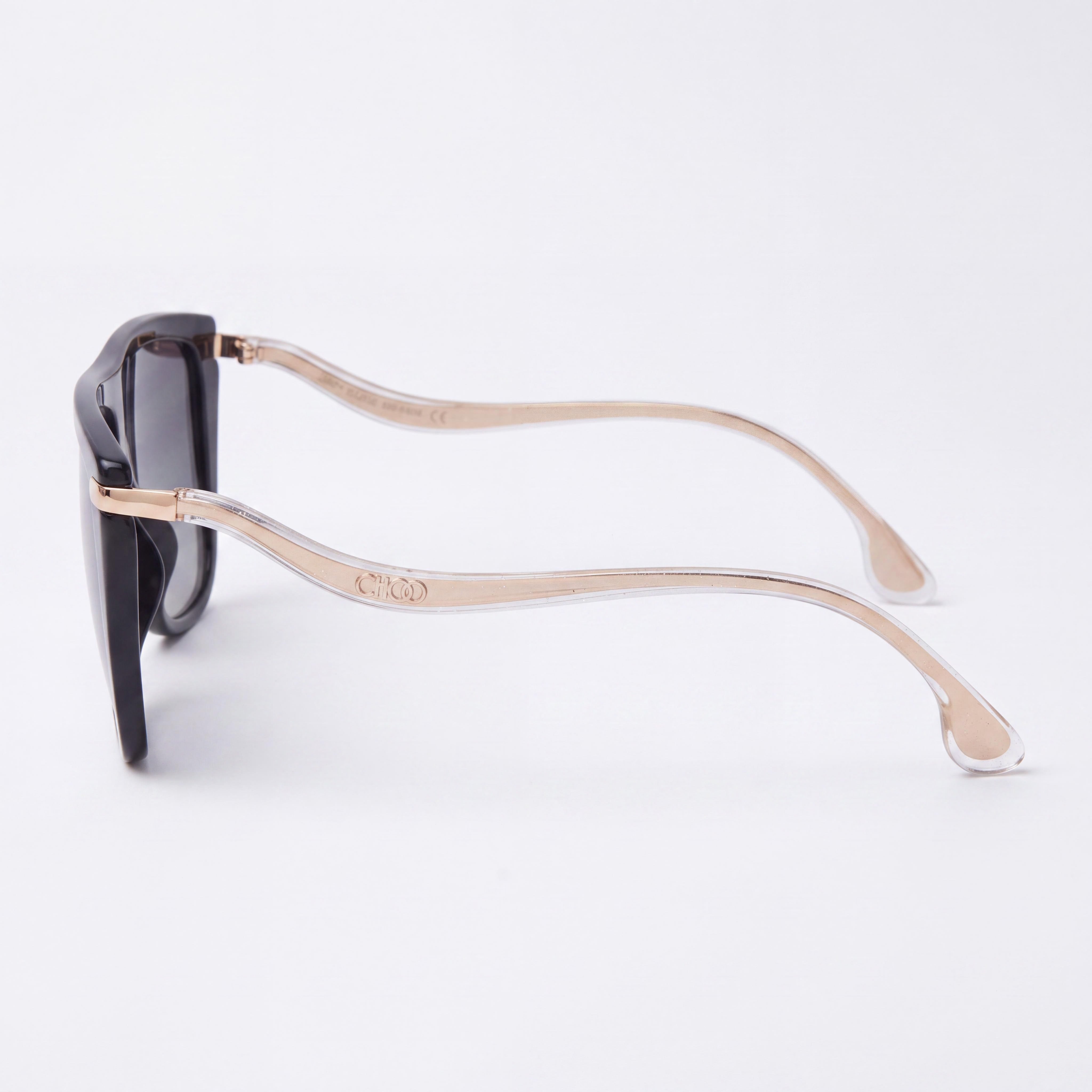 JIMMY CHOO SUVI/S 807/FQ Gafas de sol de acetato negro con forma de ojo de gato para mujer, lentes de espejo gris degradado no polarizadas, protección UV de 58 mm, Photo 3