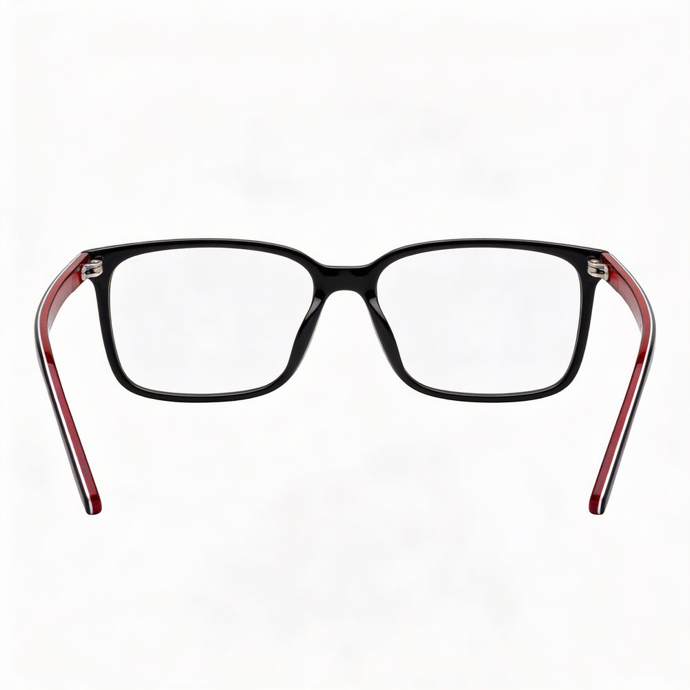 HUGO Rectangular Square Unisex Acetate Eyewear Shiny Black Transparent Red 54-16-145mm