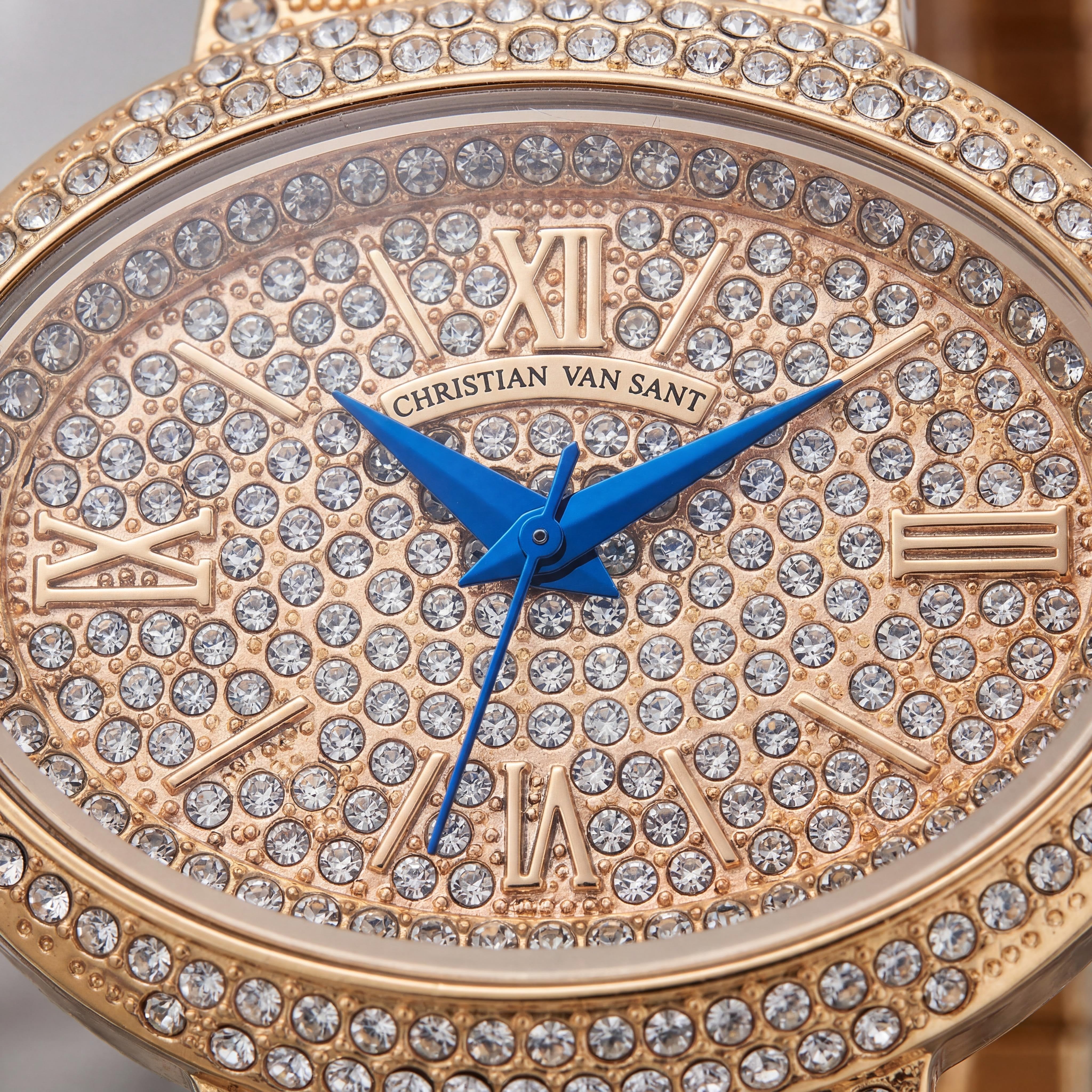 Reloj Christian Van Sant de cuarzo para mujer con bisel rosa, cristales, esfera oro rosa y correa de acero inoxidable, Photo 2