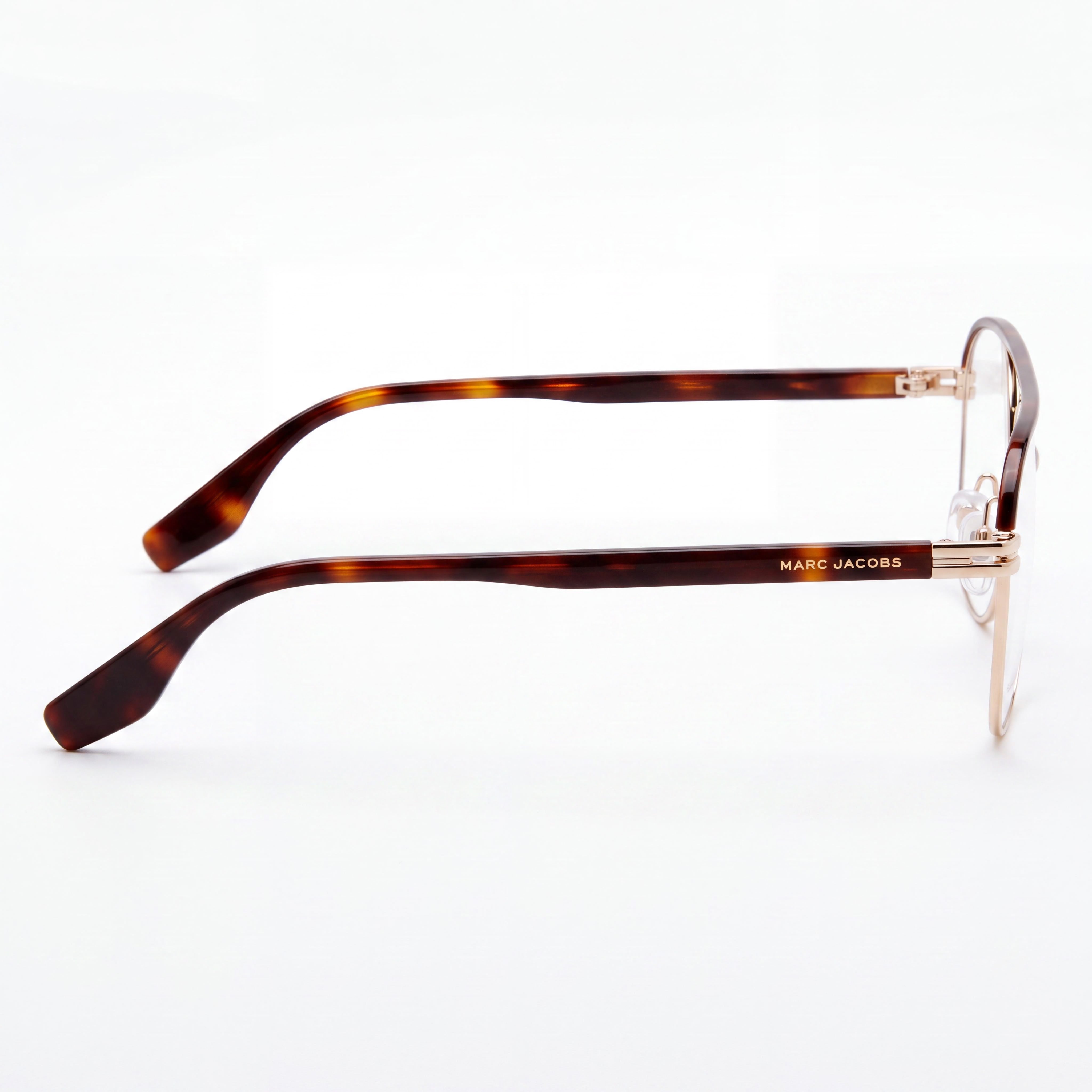 Montura de gafas ópticas Marc Jacobs Modern para mujer de aleación de acero dorado habana con lentes de policarbonato, tamaño 57-16-145, Photo 2