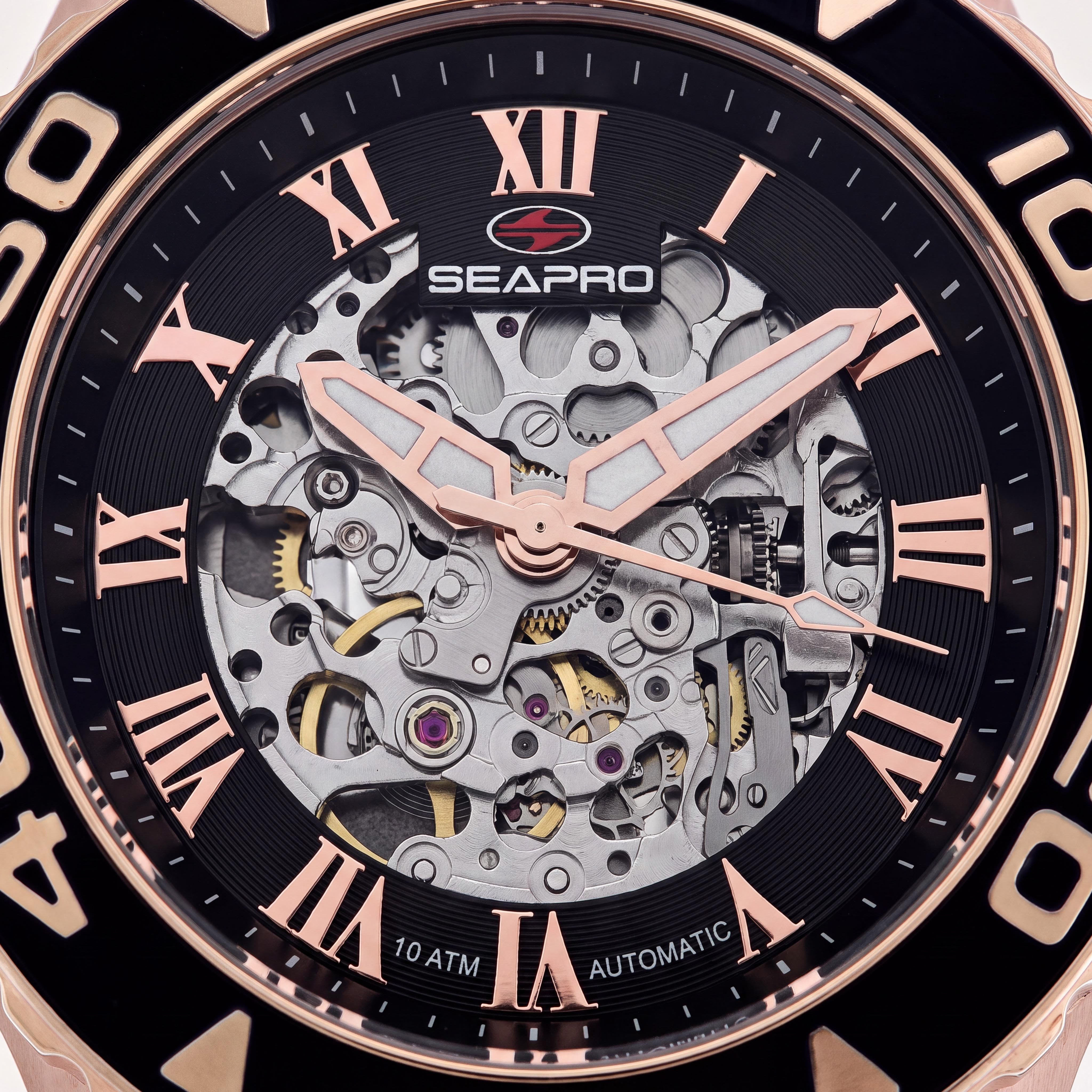 Reloj Seapro Modern para hombre, automático, resistente al agua, de acero inoxidable, con esfera negra y correa de caucho., Photo 2