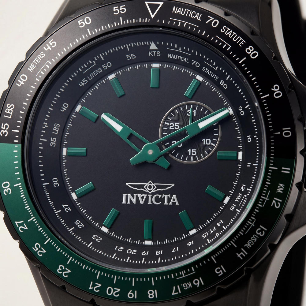 Invicta Aviator 49731 Men's 50mm Black Stainless Steel Quartz Watch, Silicone Strap, 10 ATM Water Resistant