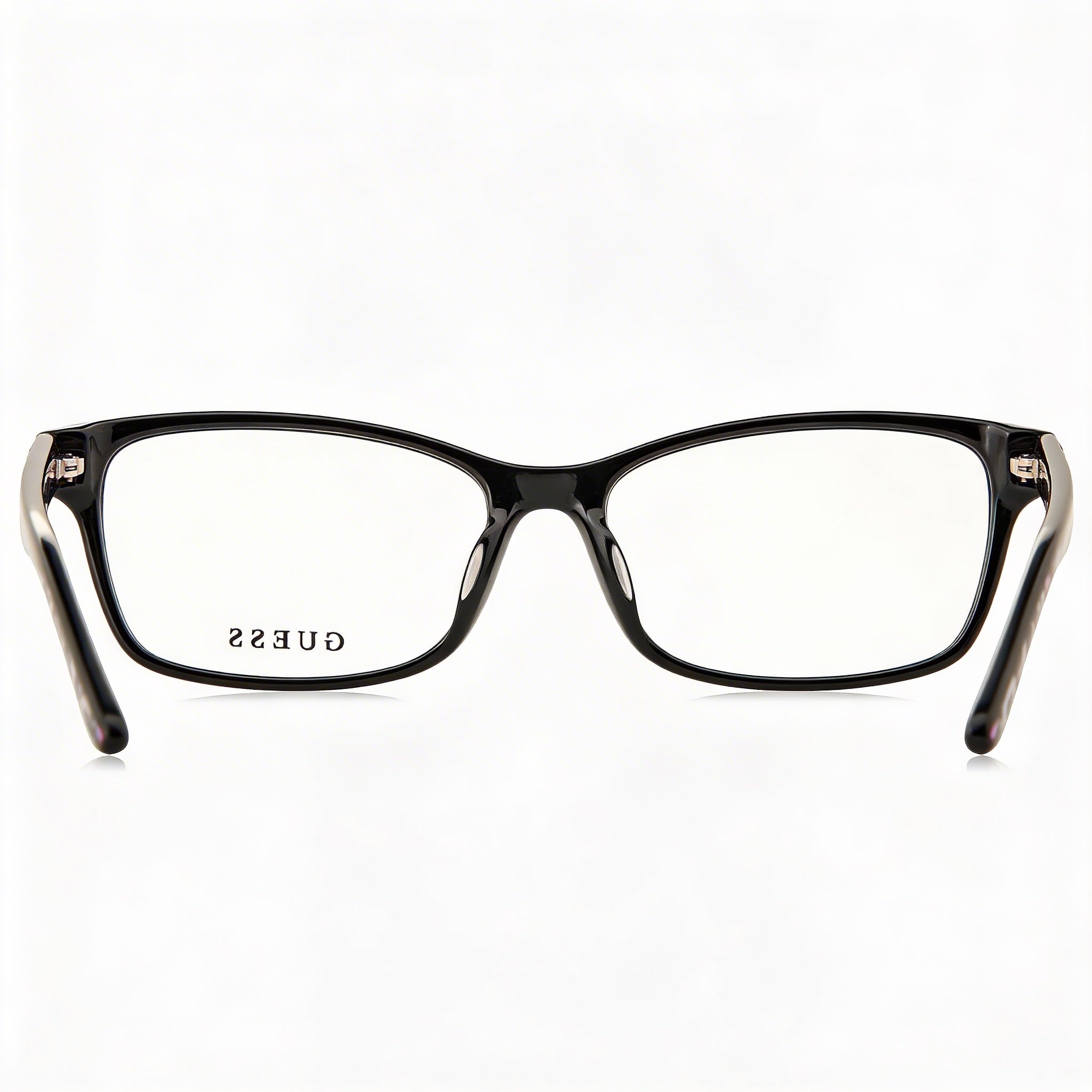 GUESS Women's Classic Plastic Frame Eyeglasses in Shiny Black Animal, 51-16-140mm, Photo 3