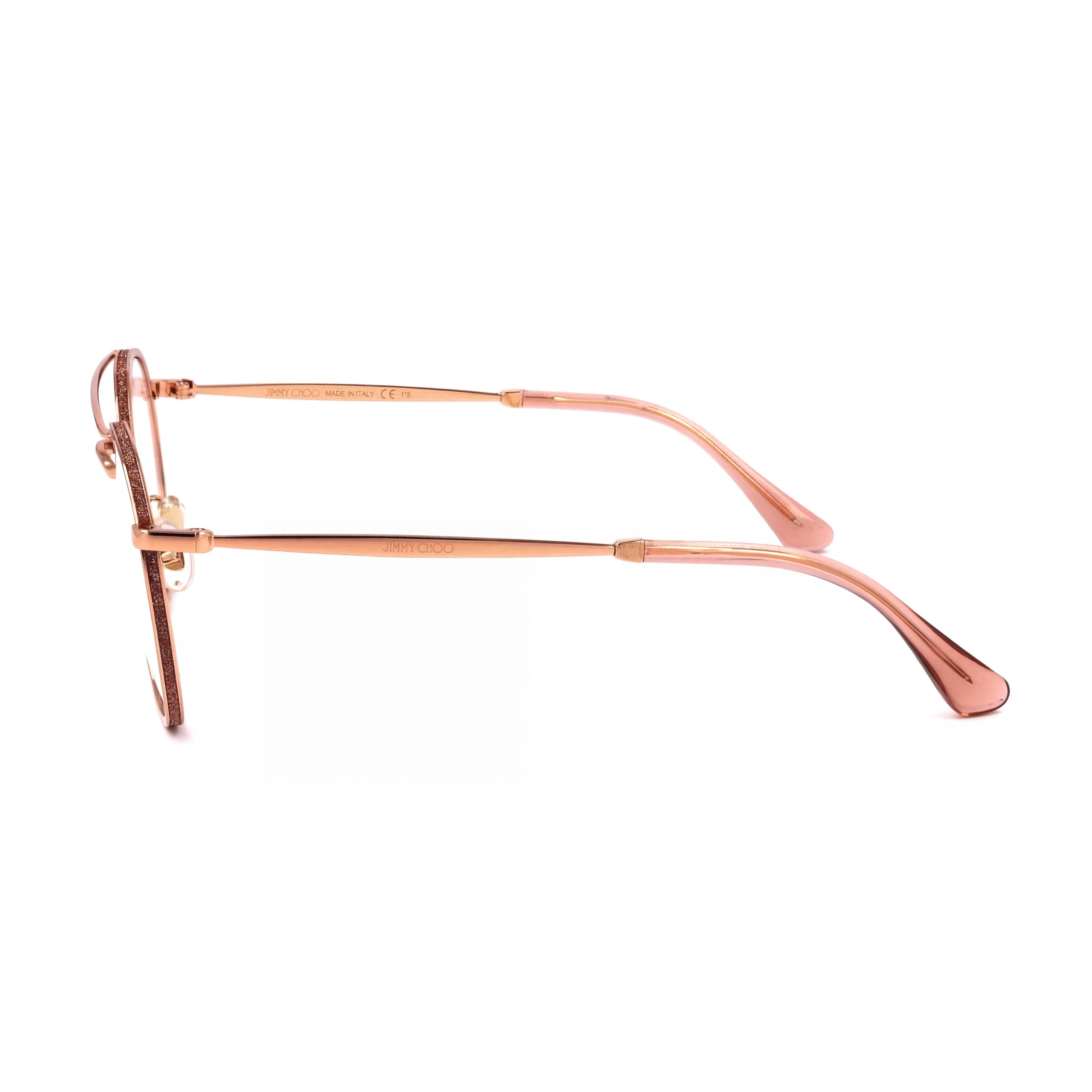 JIMMY CHOO Colección Crystal & Glitter Gafas Ópticas Unisex Redondas de Metal Tono Dorado Doble Puente 51mm, Photo 2