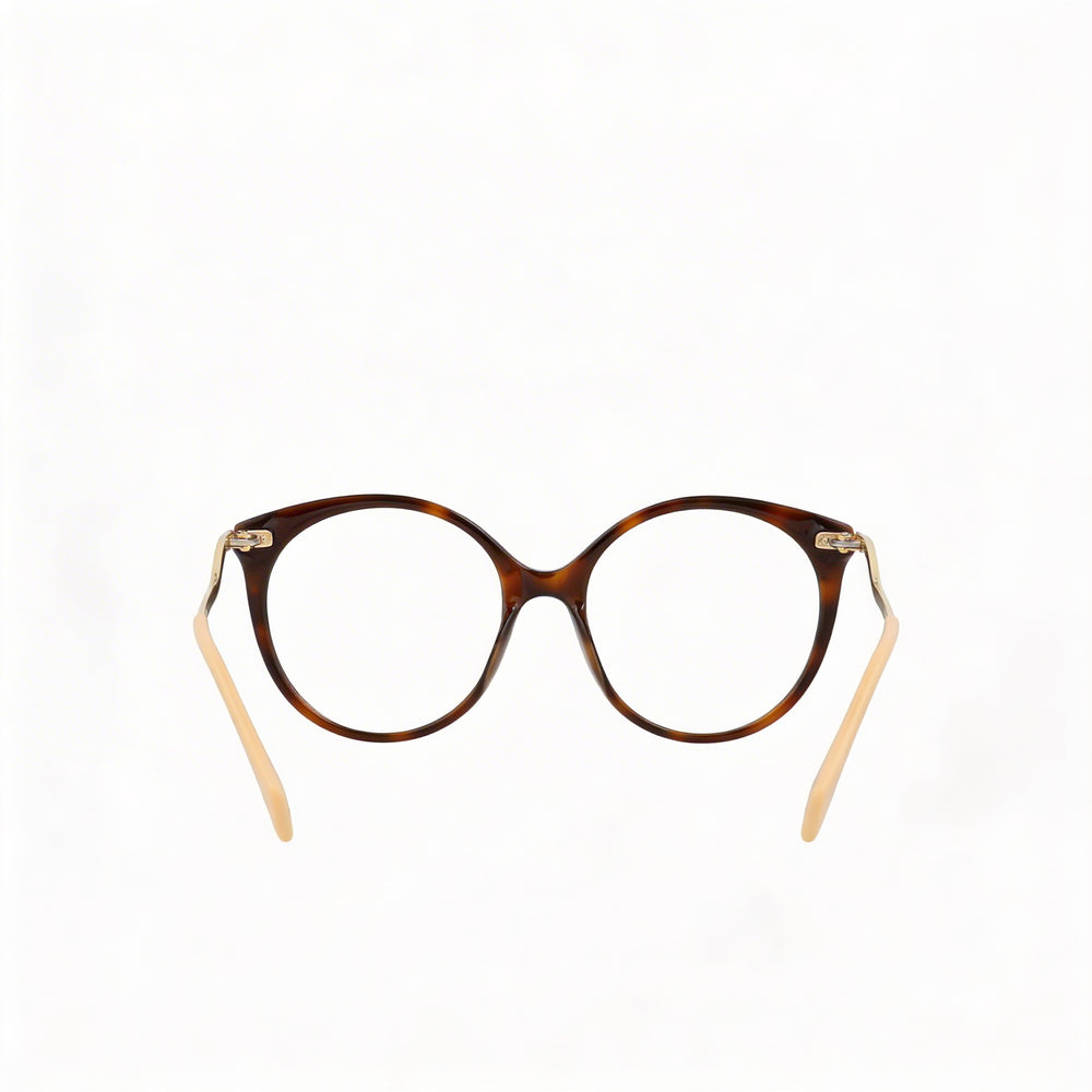 Gucci Women's Round/Oval Havana Gold Transparent Acetate Optical Eyeglasses with Transparent Lenses 52mm
