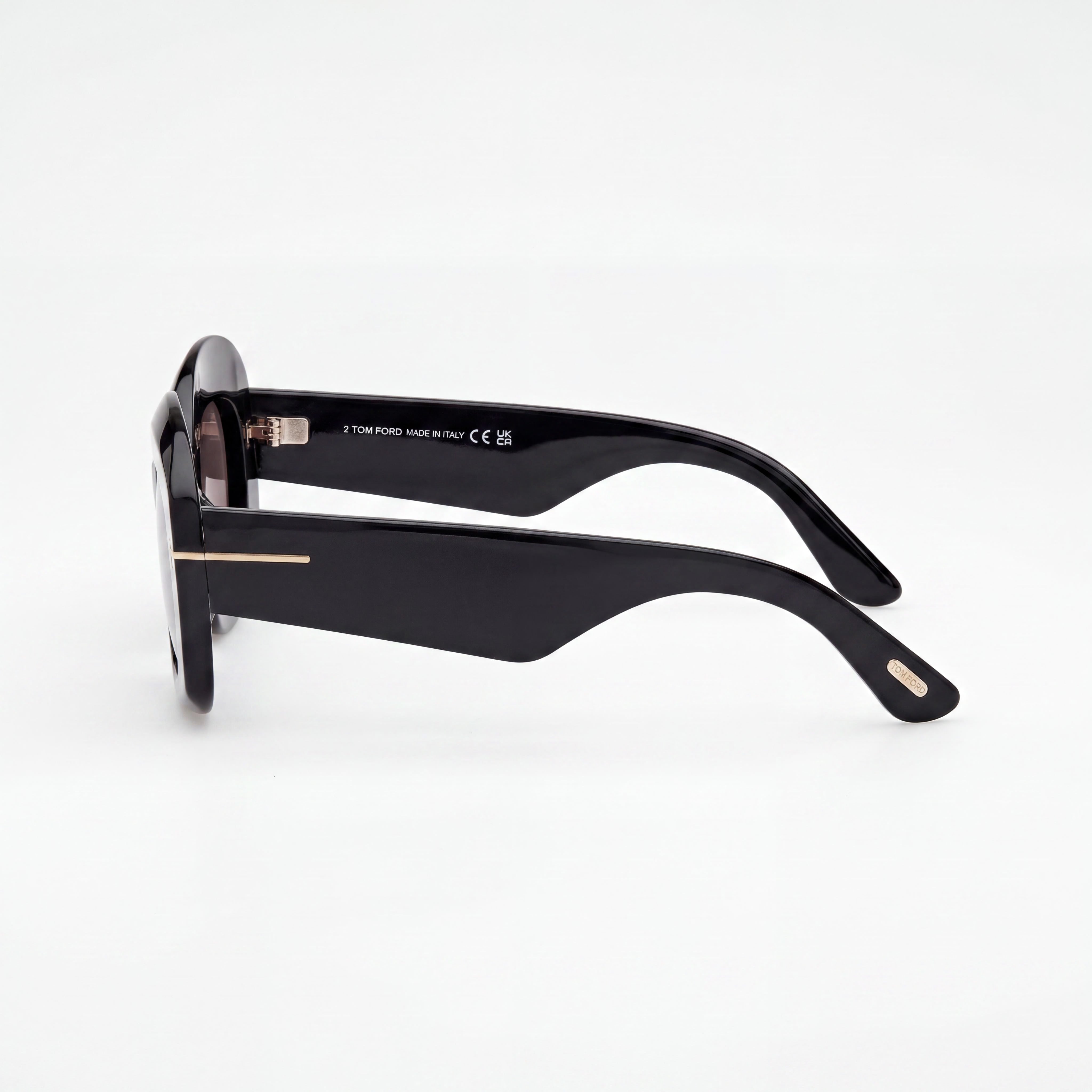 Gafas de sol Tom Ford clásicas unisex con montura brillante negra de carey y lentes polarizadas violetas de plástico, Photo 3