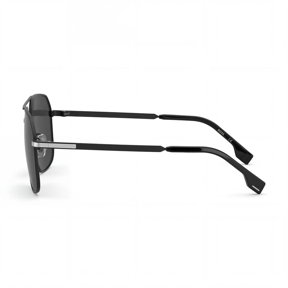 Gafas de sol de hombre Hugo Boss BOSS 1603/S, negro mate, acero inoxidable plateado, lentes grises, 58 mm