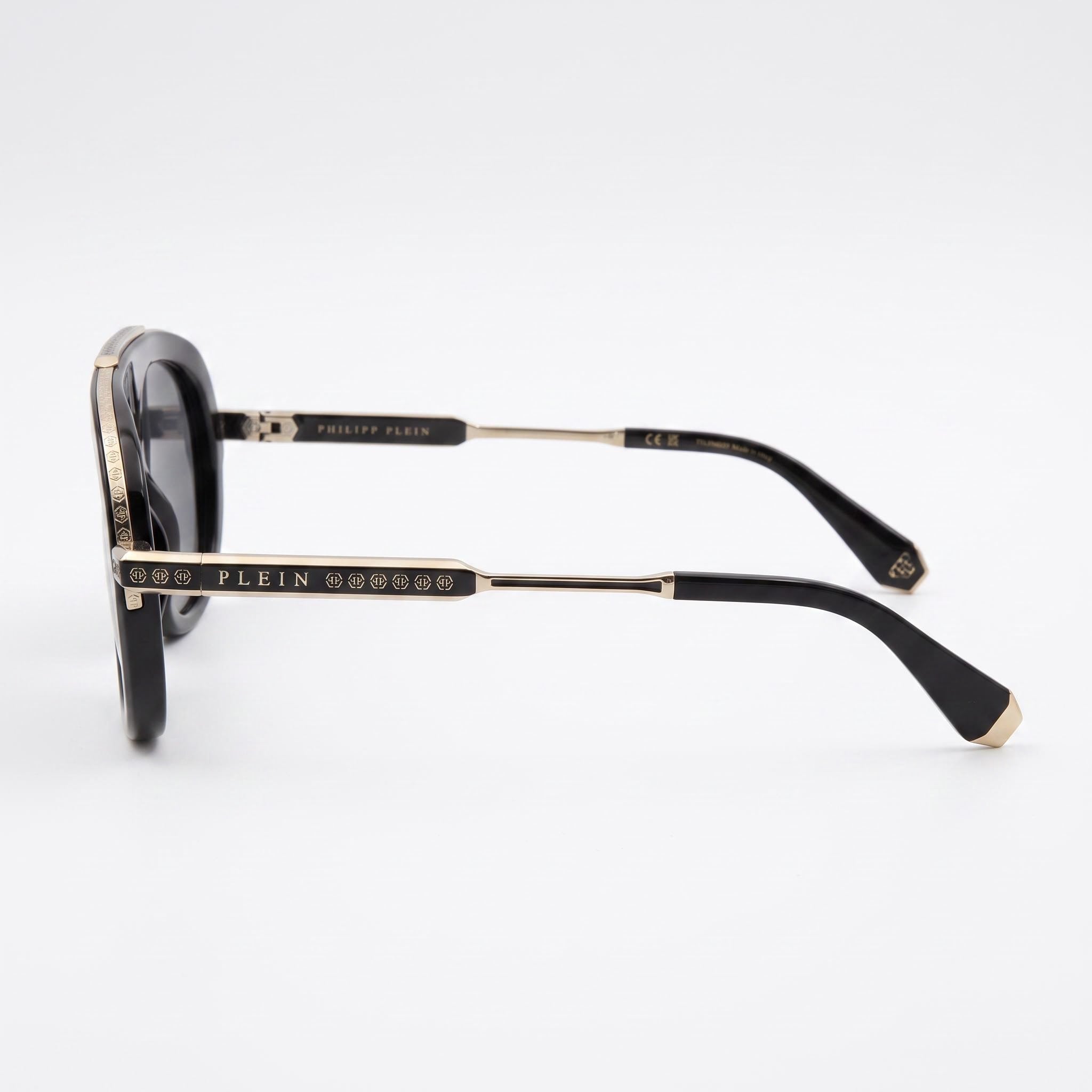 Philipp Plein Spp151m Men's Shiny Black Cellulose Acetate Frame Non-Polarized UV Protection Sunglasses 57, Photo 3