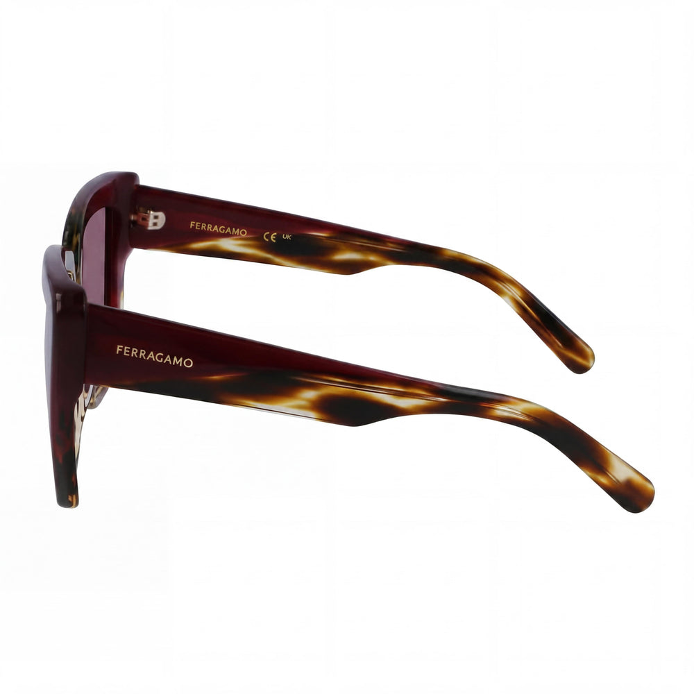 Gafas de sol Salvatore Ferragamo Sf1060sn para mujer, montura de acetato a rayas marrón/morado, protección UV, policarbonato no polarizado, 55mm