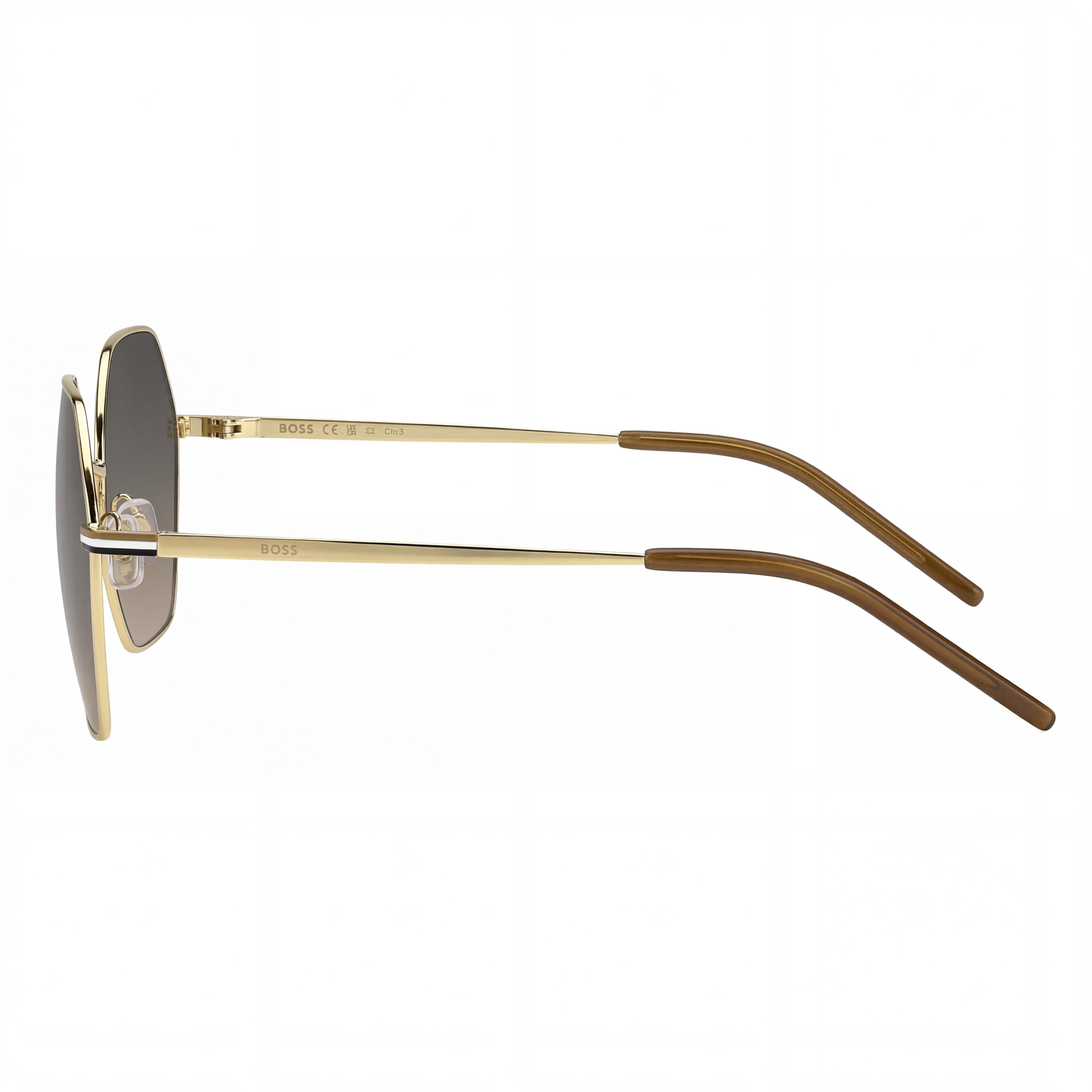 Hugo Boss Light & Minimal Women's Stainless Steel Gold Grey Frame, Grey Brown Doubleshade Lens, 57mm Sunglasses, Photo 3