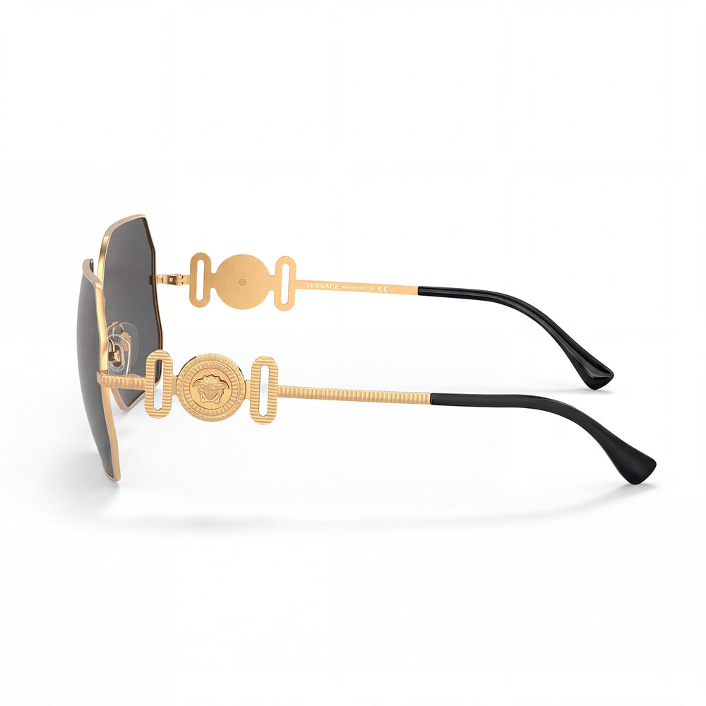 Versace 0VE224810027P58 Women's Gold Metal Sunglasses, Brown Mirror Gold, UV Protected, Non-Polarized, Prescription-Ready 58mm