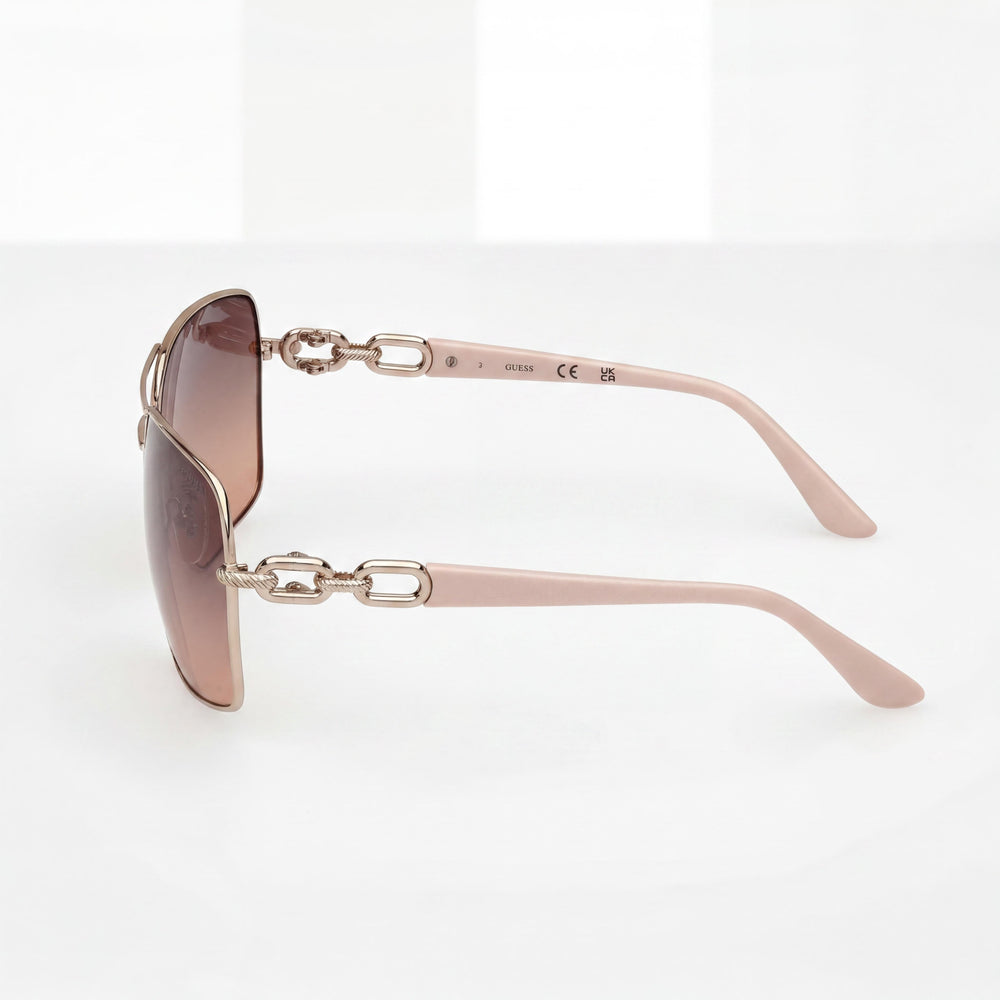 GUESS Women's Square Metal Sunglasses, Pale Gold Frame, Gradient Smoke Lenses, 63mm Lens, UV Protection