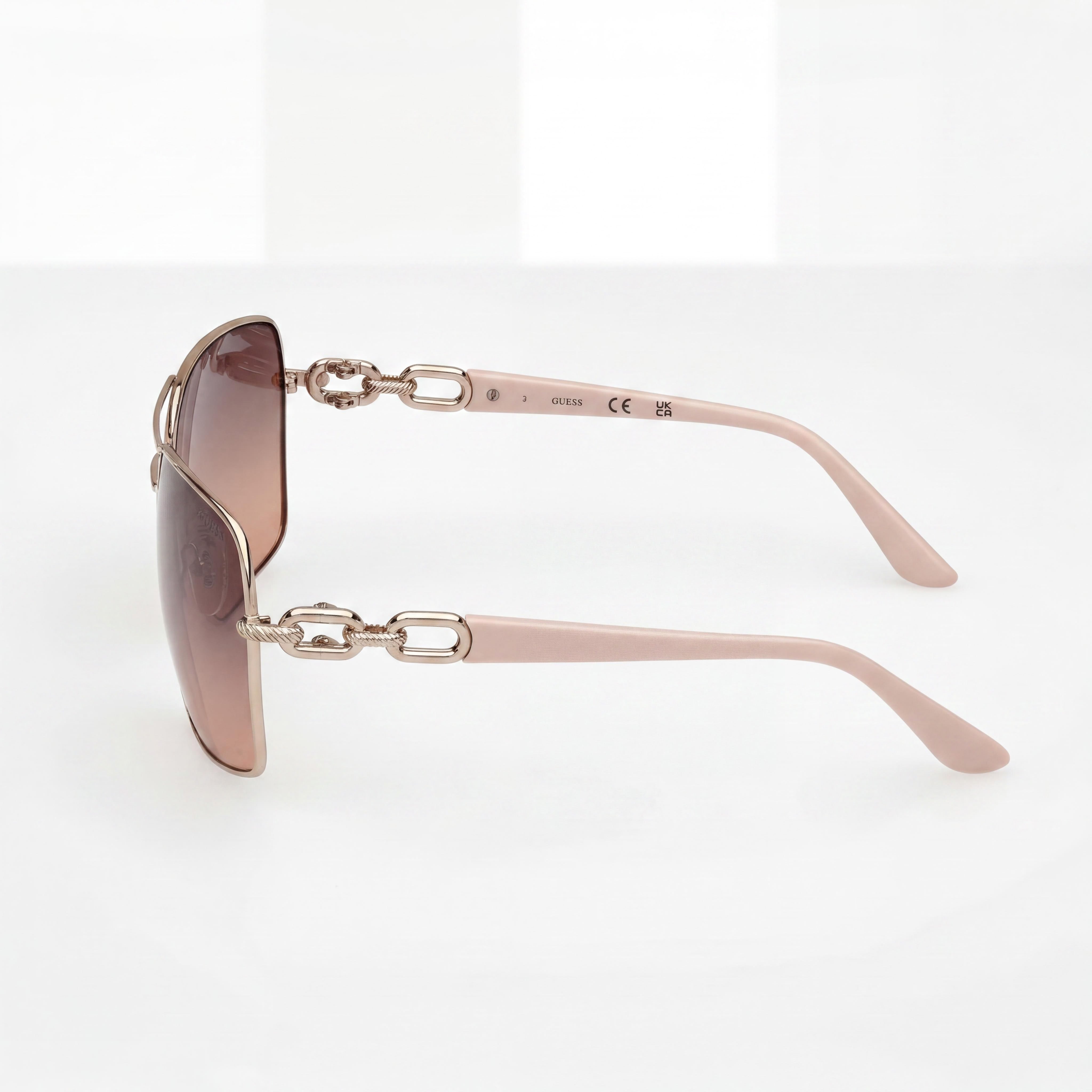 Gafas de sol metálicas cuadradas GUESS para mujer, armazón dorado pálido, lentes de humo degradado, lentes de 63 mm, protección UV, Photo 3