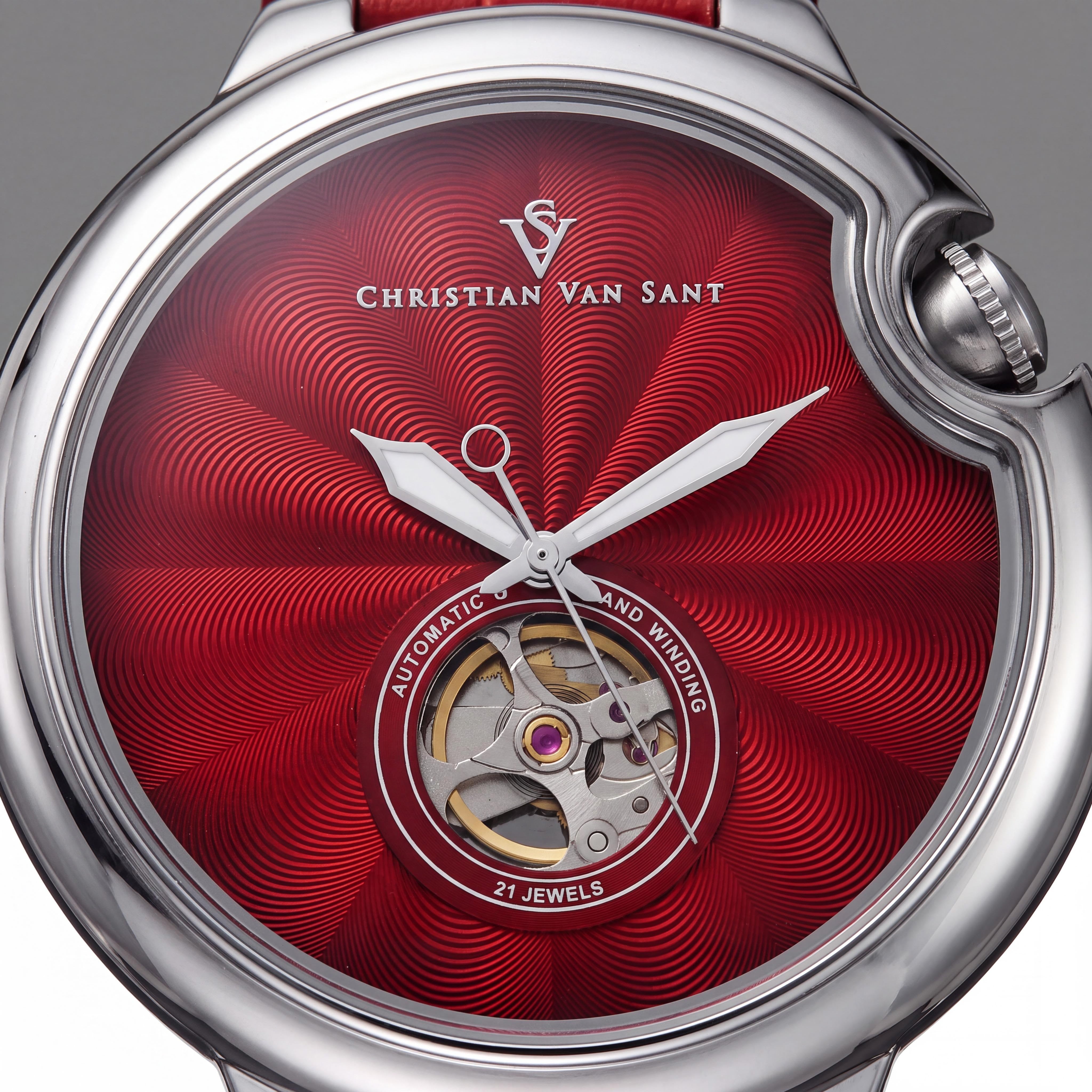 Christian Van Sant CV0142 Cyclone Automatic Men's Red Dial Stainless Steel 46mm Water Resistant Wrist Watch, Photo 2