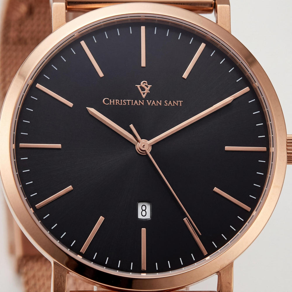 Reloj Christian Van Sant Paradigm para hombre, cronógrafo de cuarzo, tono oro rosa, acero inoxidable, esfera negra