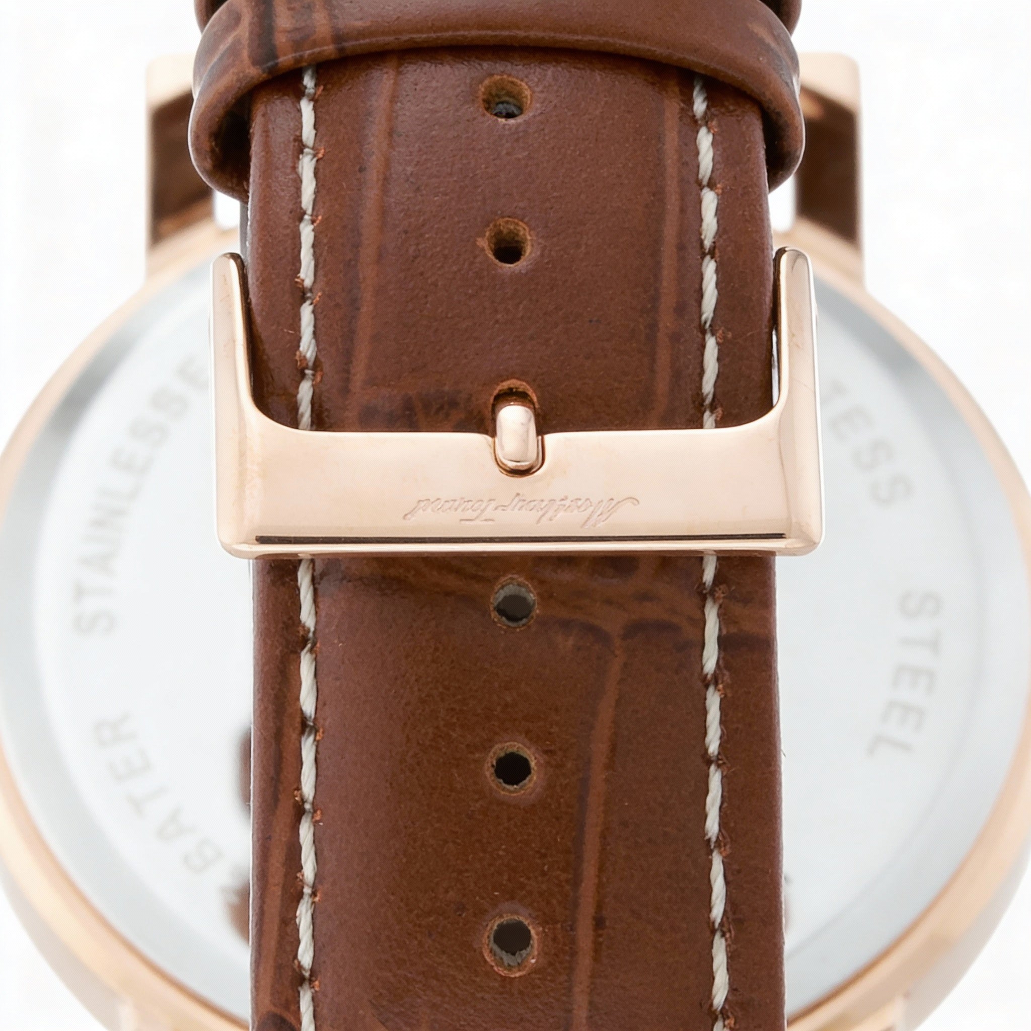 MATTHEY-TISSOT Quartz Movement Men's White Dial Stainless Steel Leather Water Resistant Round Watch, Photo 4