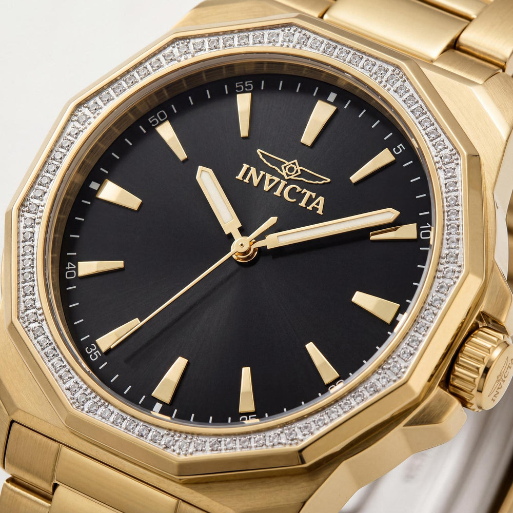 Reloj de cuarzo Invicta Speedway 49107 para hombre, de acero inoxidable dorado, con esfera negra y caja de 42 mm.